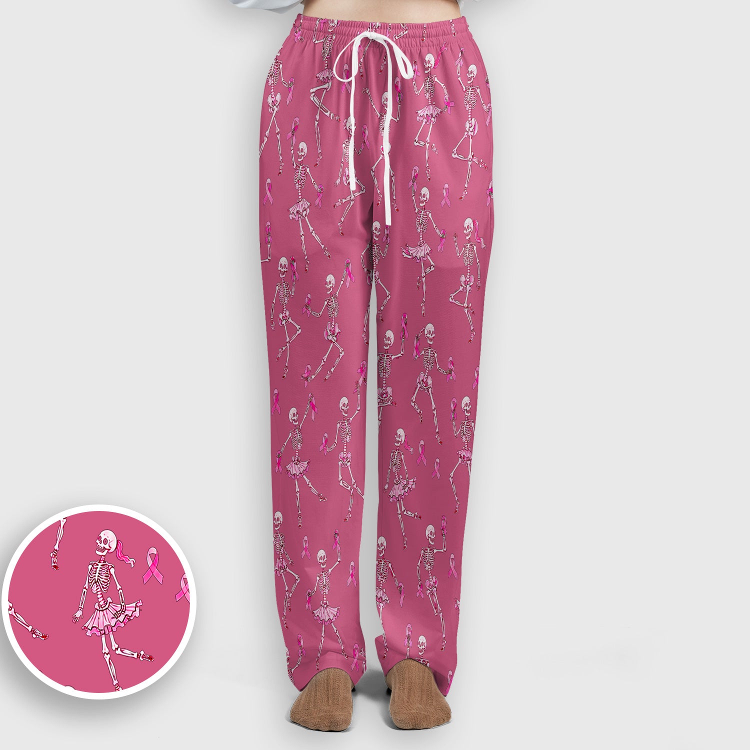 Breast Cancer Skeleton Nurse Scrub Set, Scrub Pants and V Neck Top