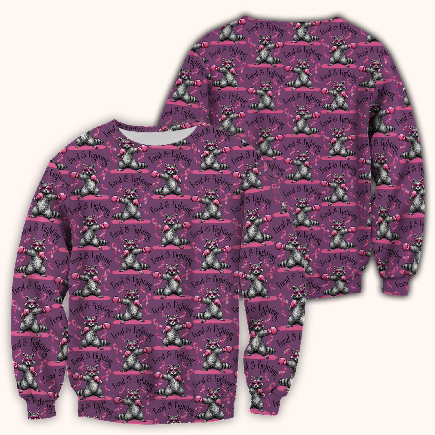 Breast Cancer Awareness Raccoon Scrub Top, Comfortable Scrubs for Nurses