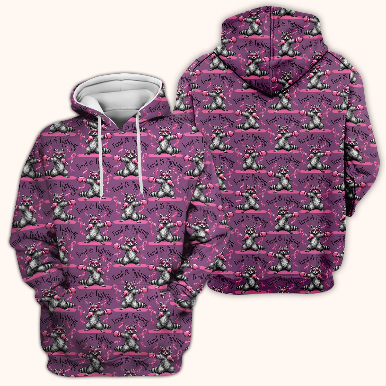Breast Cancer Awareness Raccoon Scrub Top, Comfortable Scrubs for Nurses