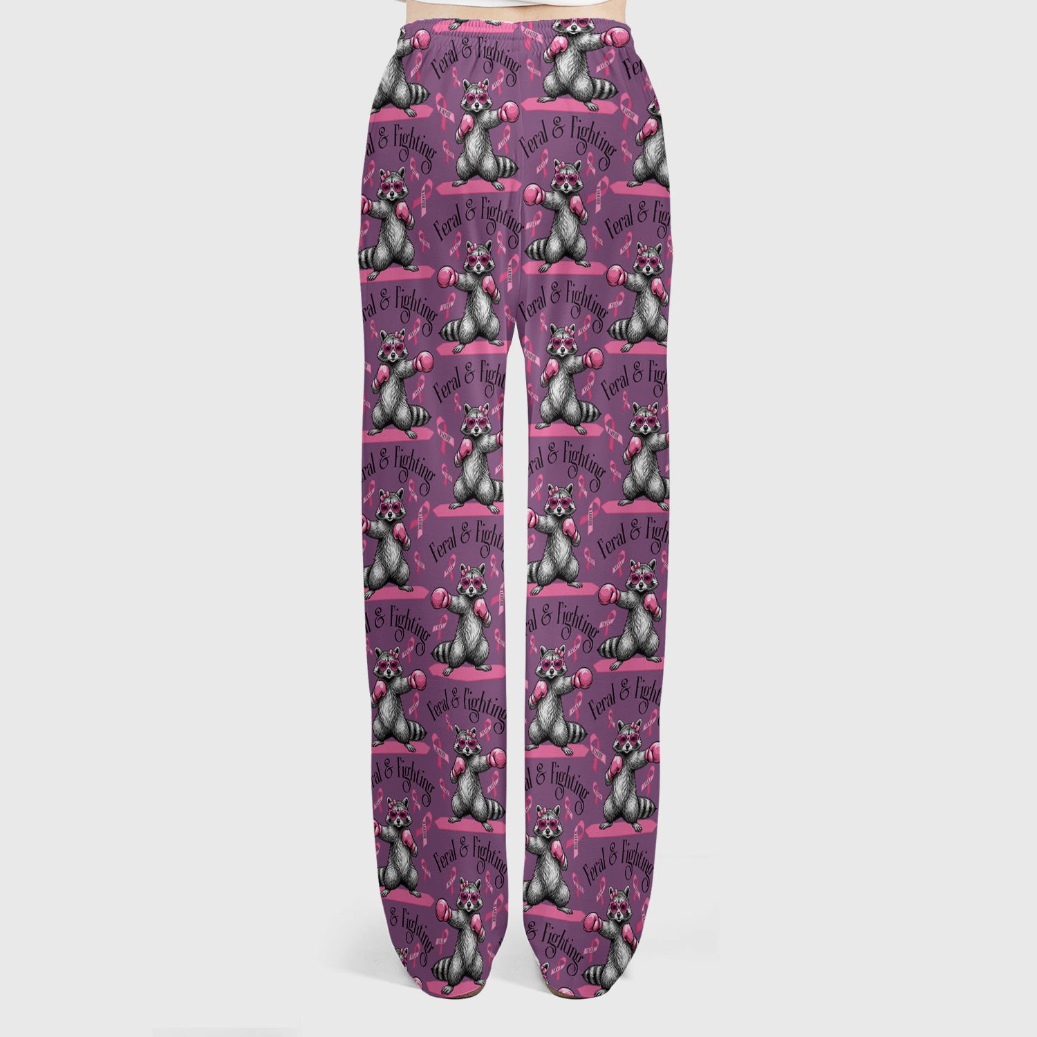 Breast Cancer Awareness Raccoon Scrub Set, Scrub Pants and V Neck Top
