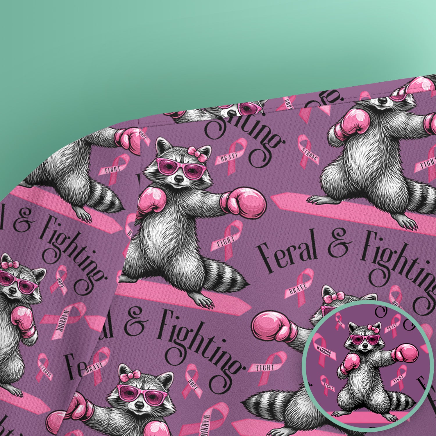 Breast Cancer Awareness Raccoon Scrub Top, Comfortable Scrubs for Nurses