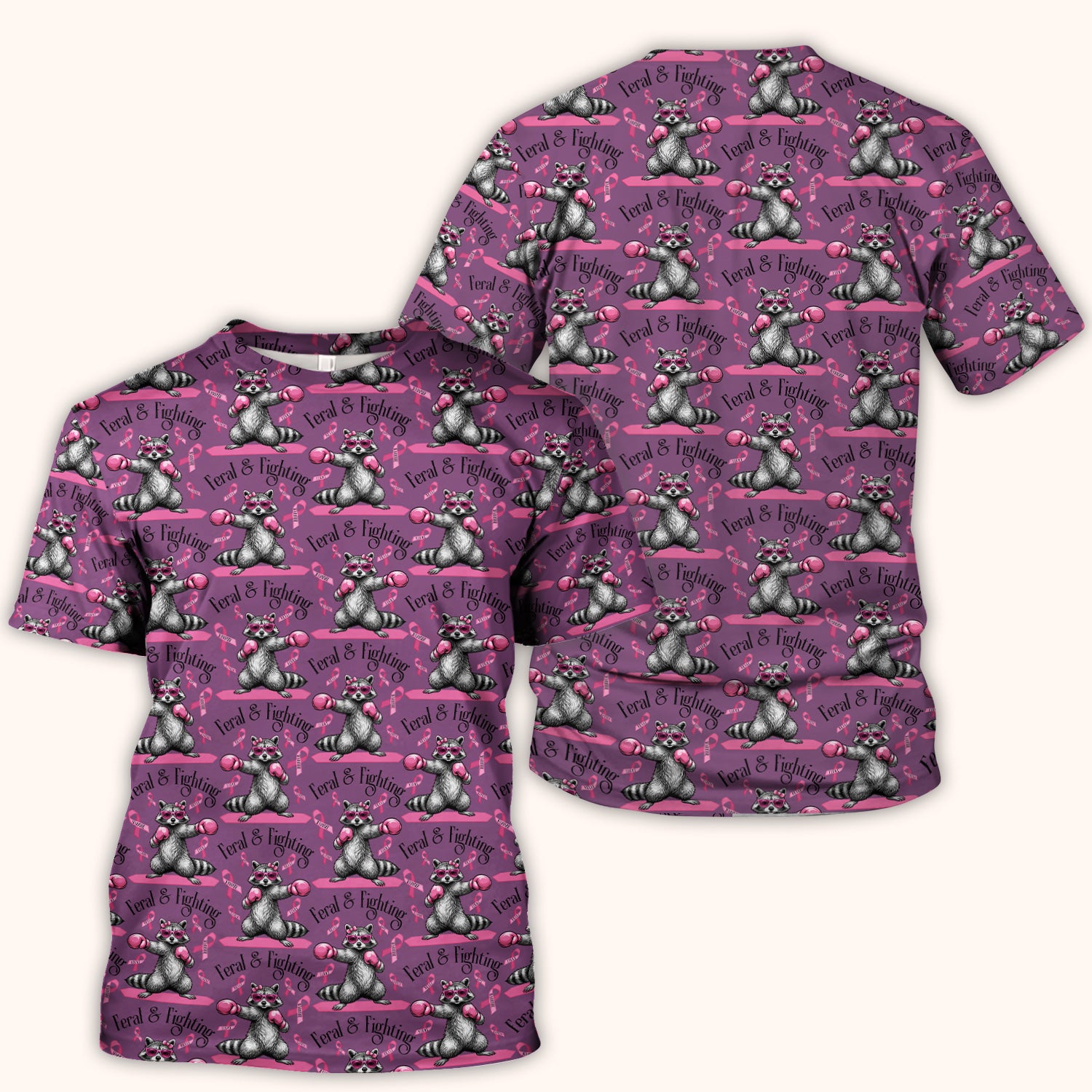 Breast Cancer Awareness Raccoon Scrub Top, Comfortable Scrubs for Nurses