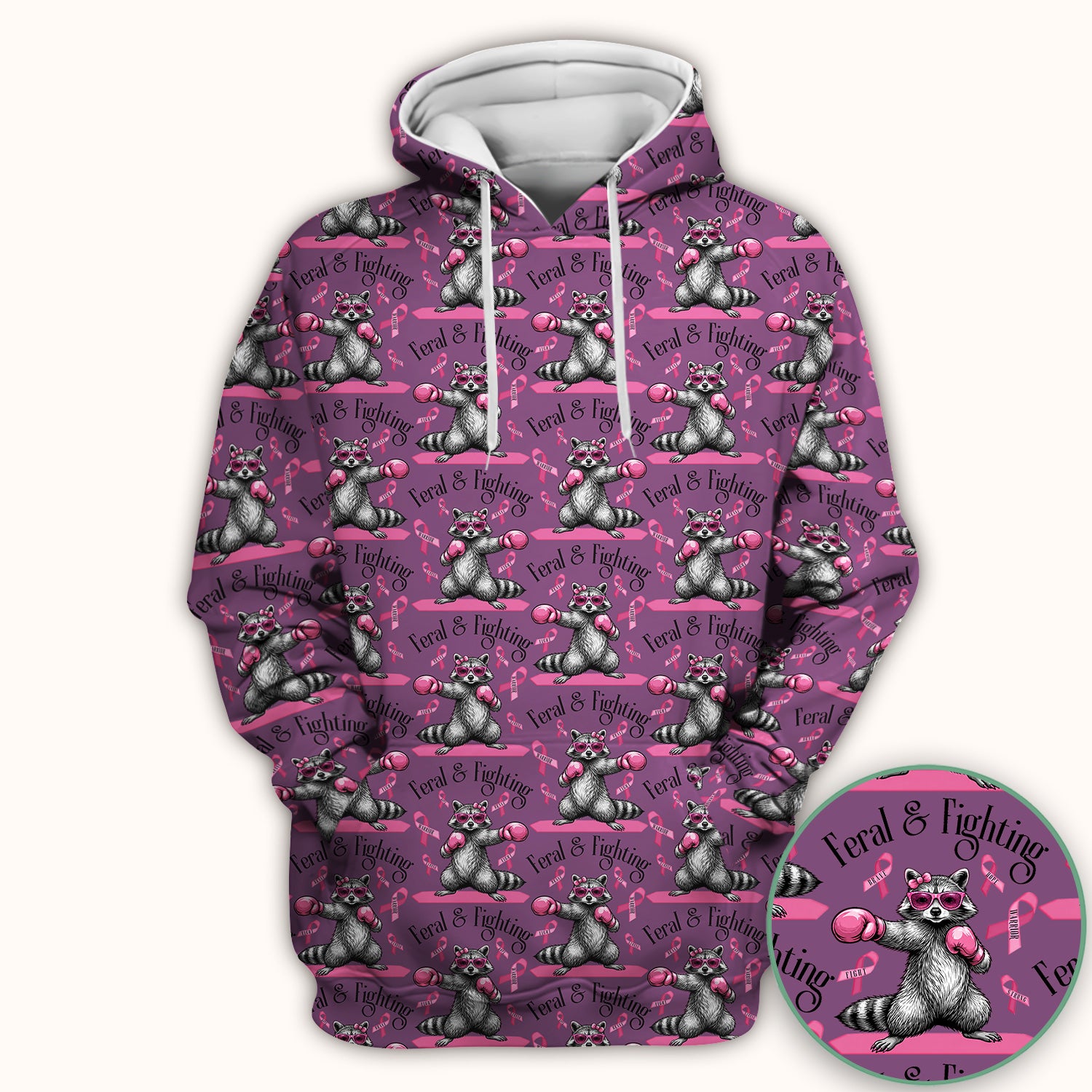 Breast Cancer Awareness Raccoon Scrub Top, Comfortable Scrubs for Nurses