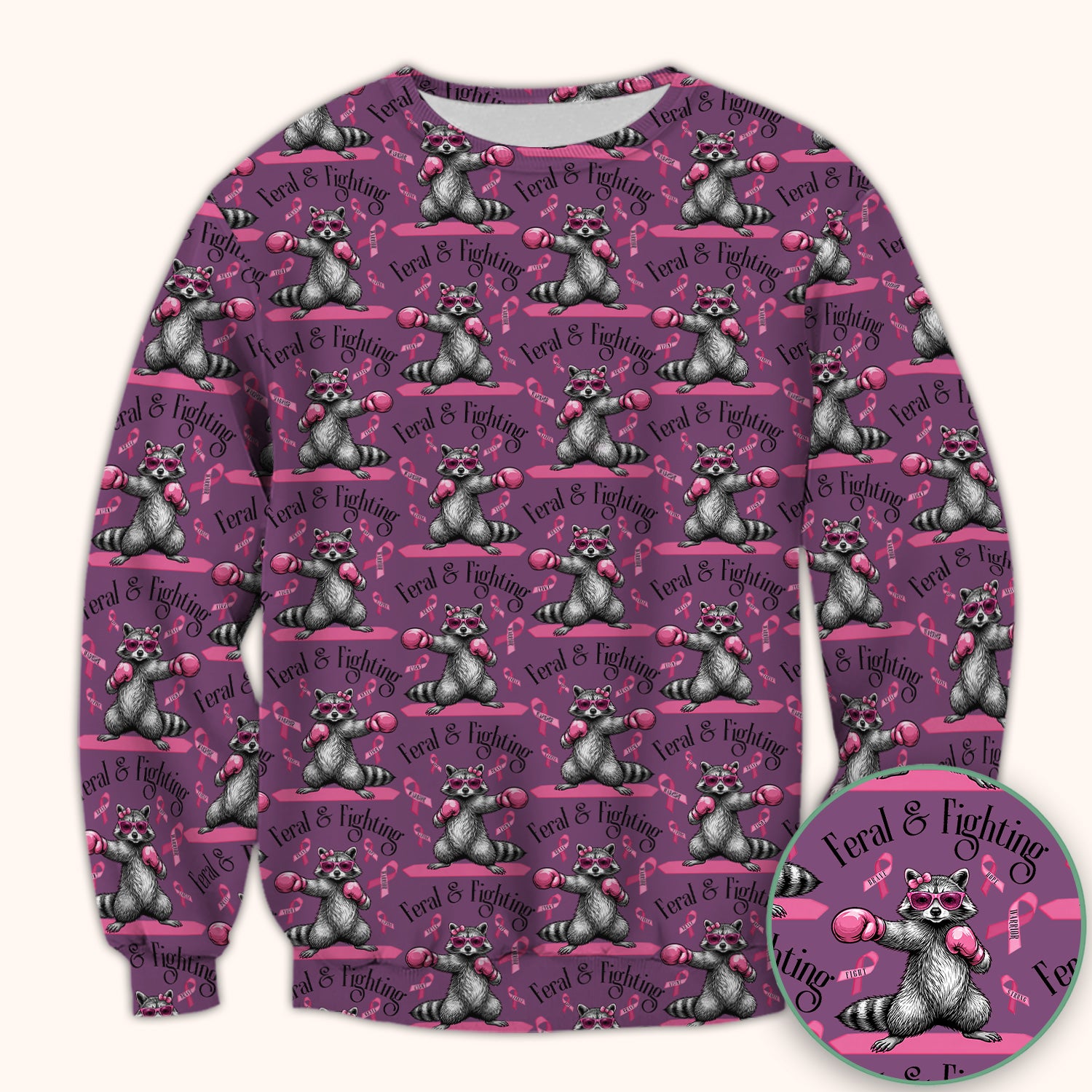 Breast Cancer Awareness Raccoon Scrub Top, Comfortable Scrubs for Nurses