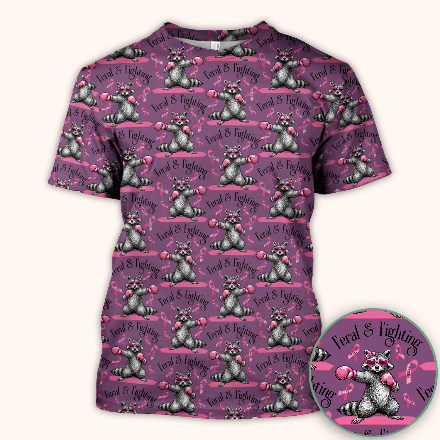 Breast Cancer Awareness Raccoon Scrub Top, Comfortable Scrubs for Nurses