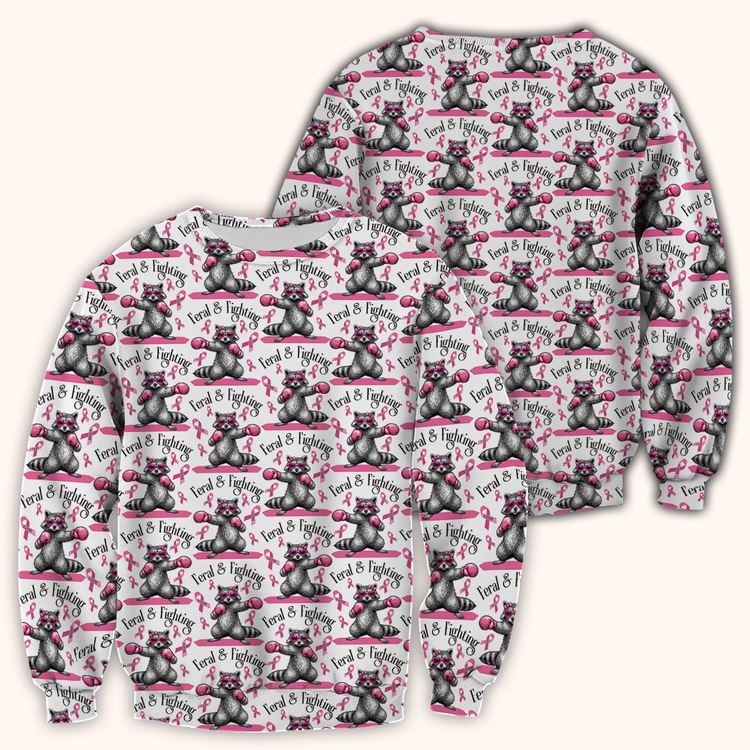 Breast Cancer Awareness Raccoon Scrub Top, Comfortable Scrubs for Nurses