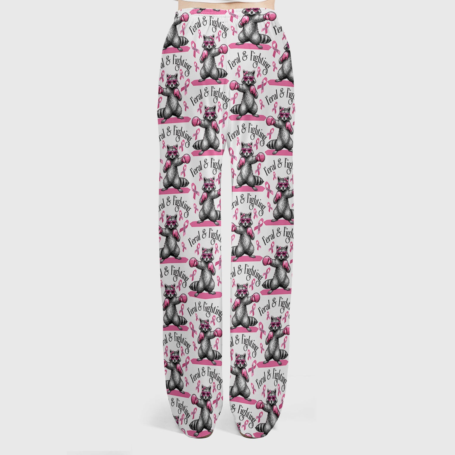 Breast Cancer Awareness Raccoon Scrub Set, Scrub Pants and V Neck Top