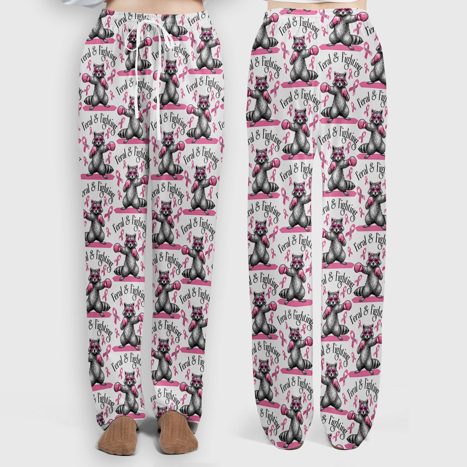 Breast Cancer Awareness Raccoon Scrub Set, Scrub Pants and V Neck Top