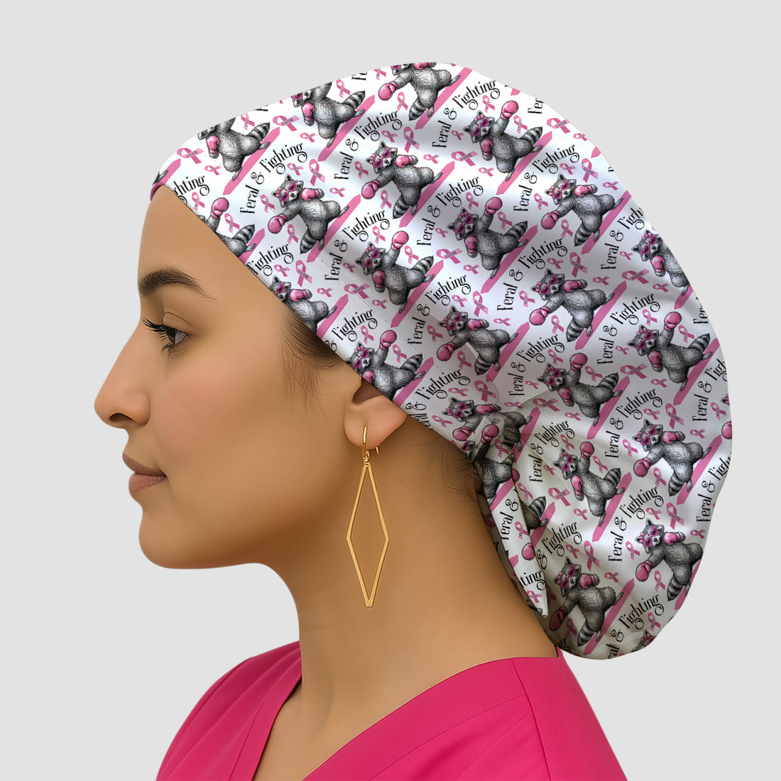 Breast Cancer Awareness Raccoon Scrub Cap, Surgical Caps for Doctors