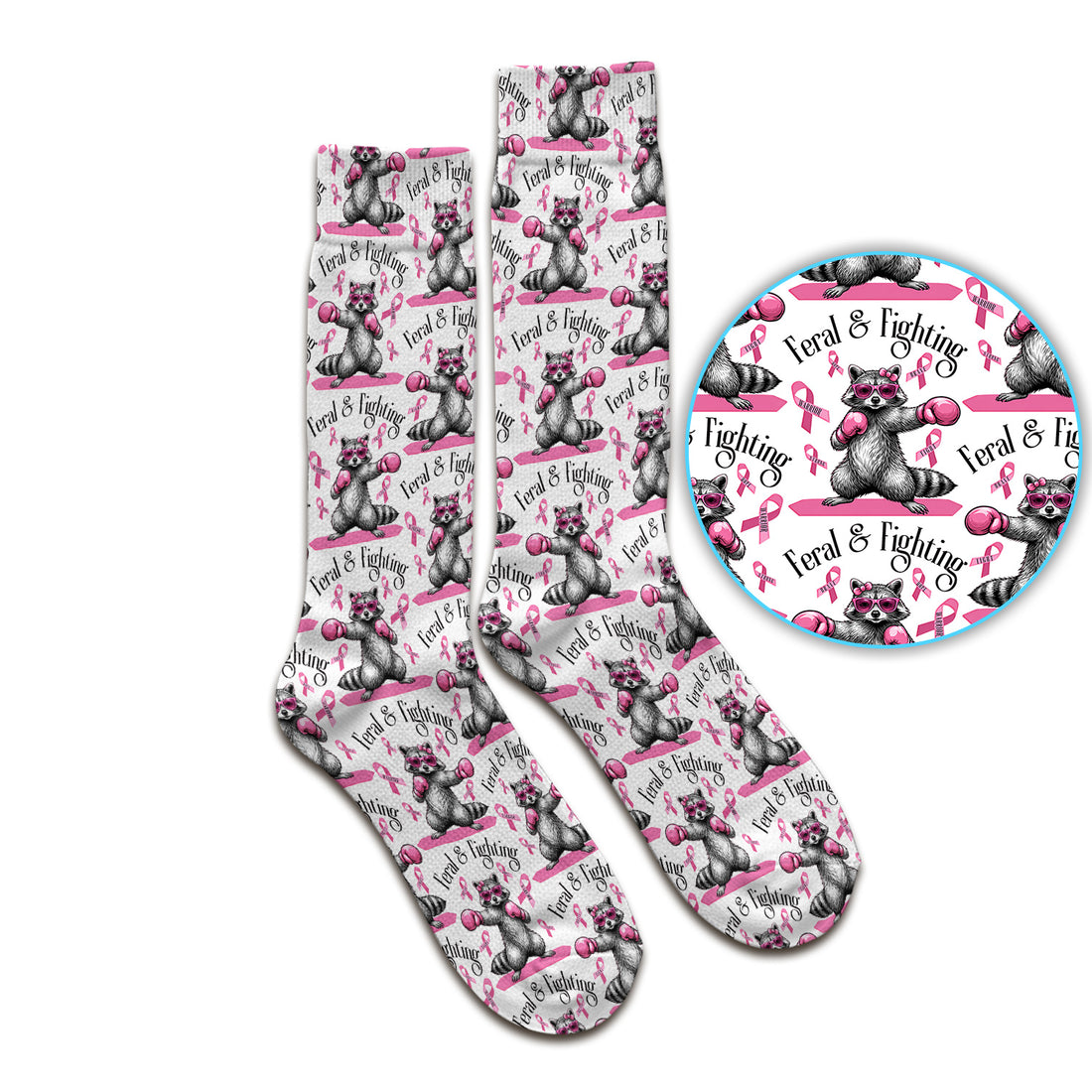 Breast Cancer Awareness Raccoon Socks, Adult Socks for Men and Women