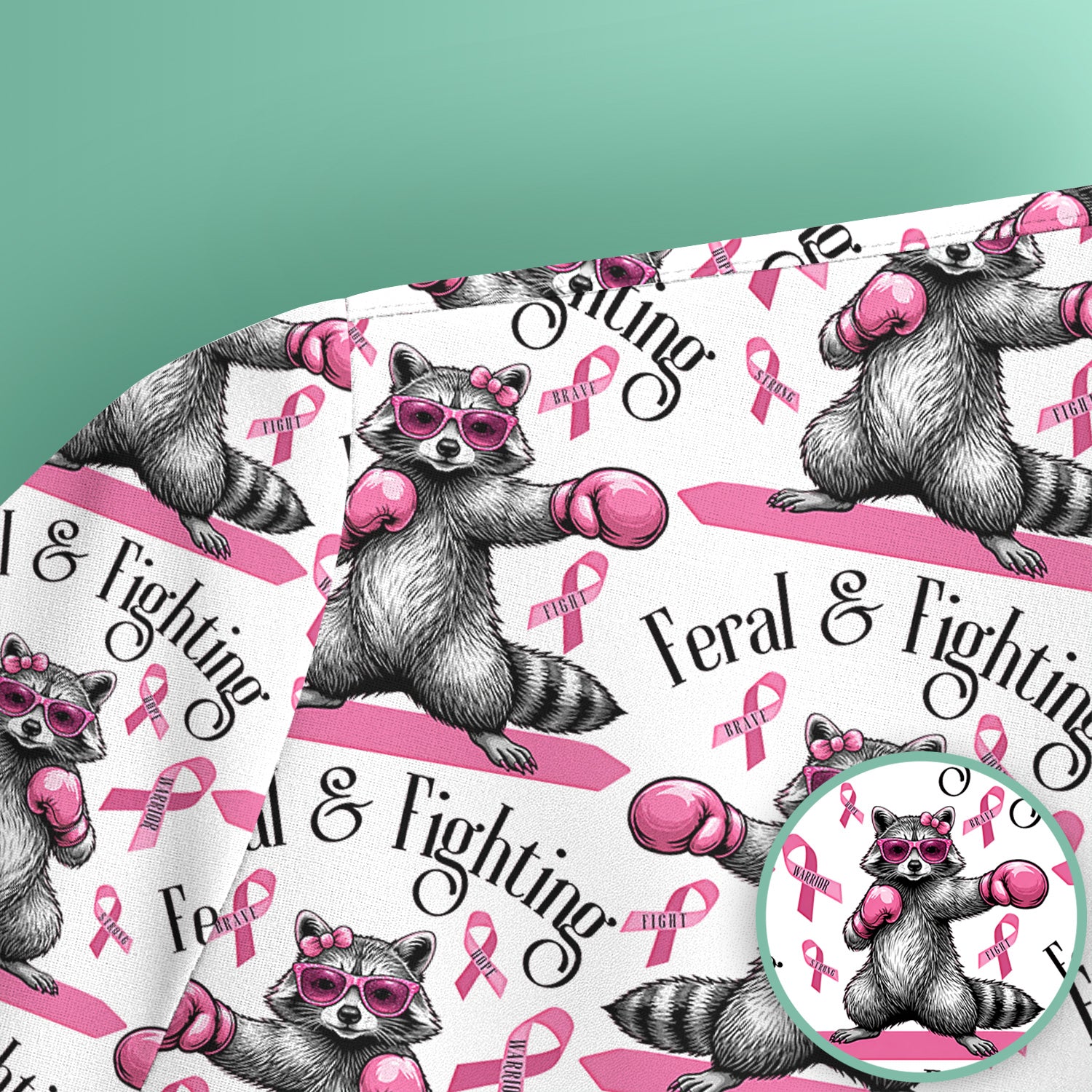 Breast Cancer Awareness Raccoon Scrub Top, Comfortable Scrubs for Nurses