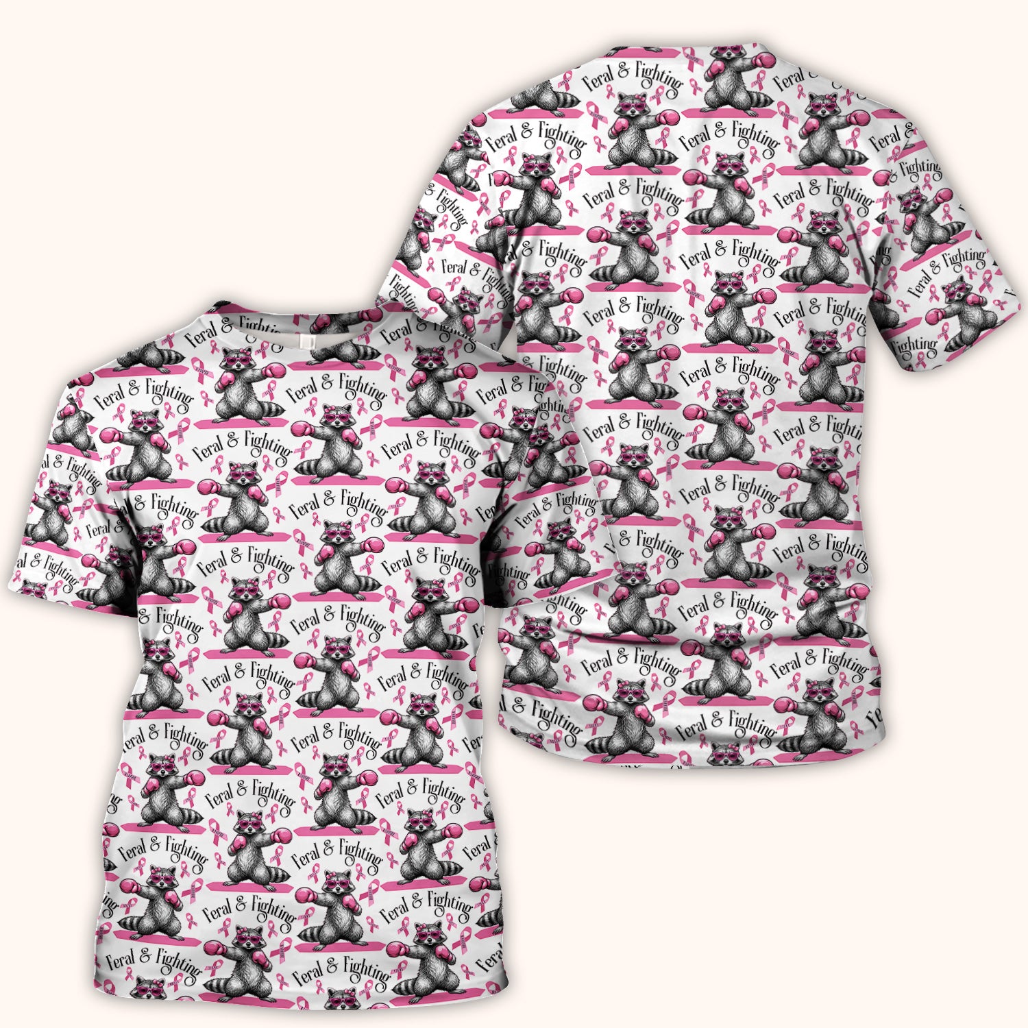 Breast Cancer Awareness Raccoon Scrub Top, Comfortable Scrubs for Nurses