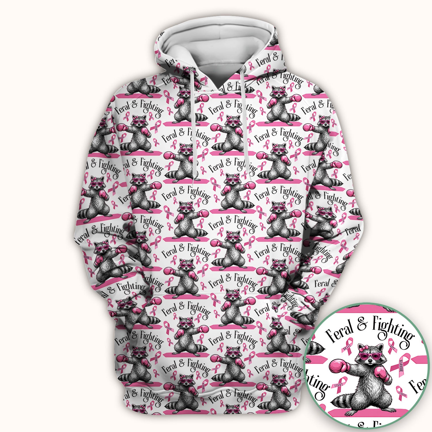 Breast Cancer Awareness Raccoon Scrub Top, Comfortable Scrubs for Nurses