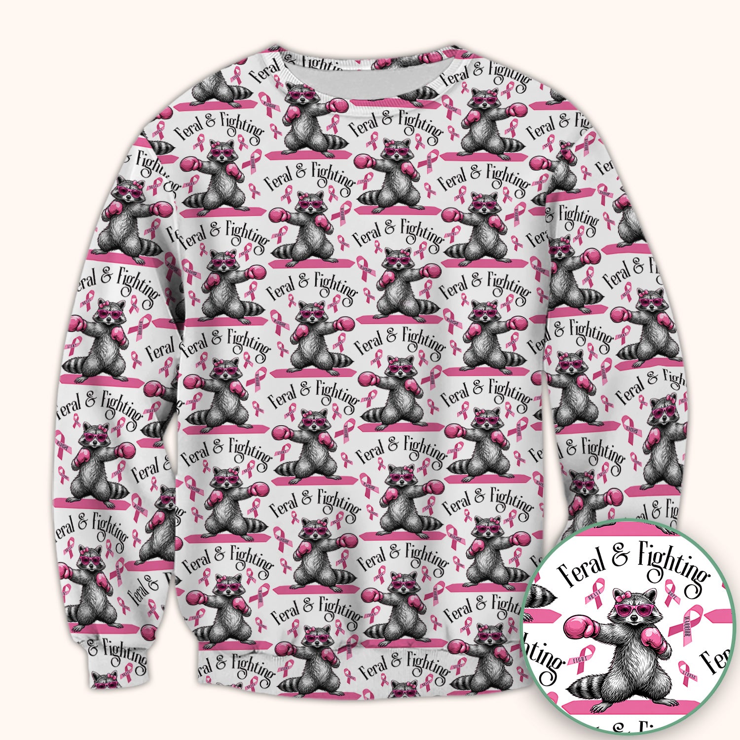 Breast Cancer Awareness Raccoon Scrub Top, Comfortable Scrubs for Nurses