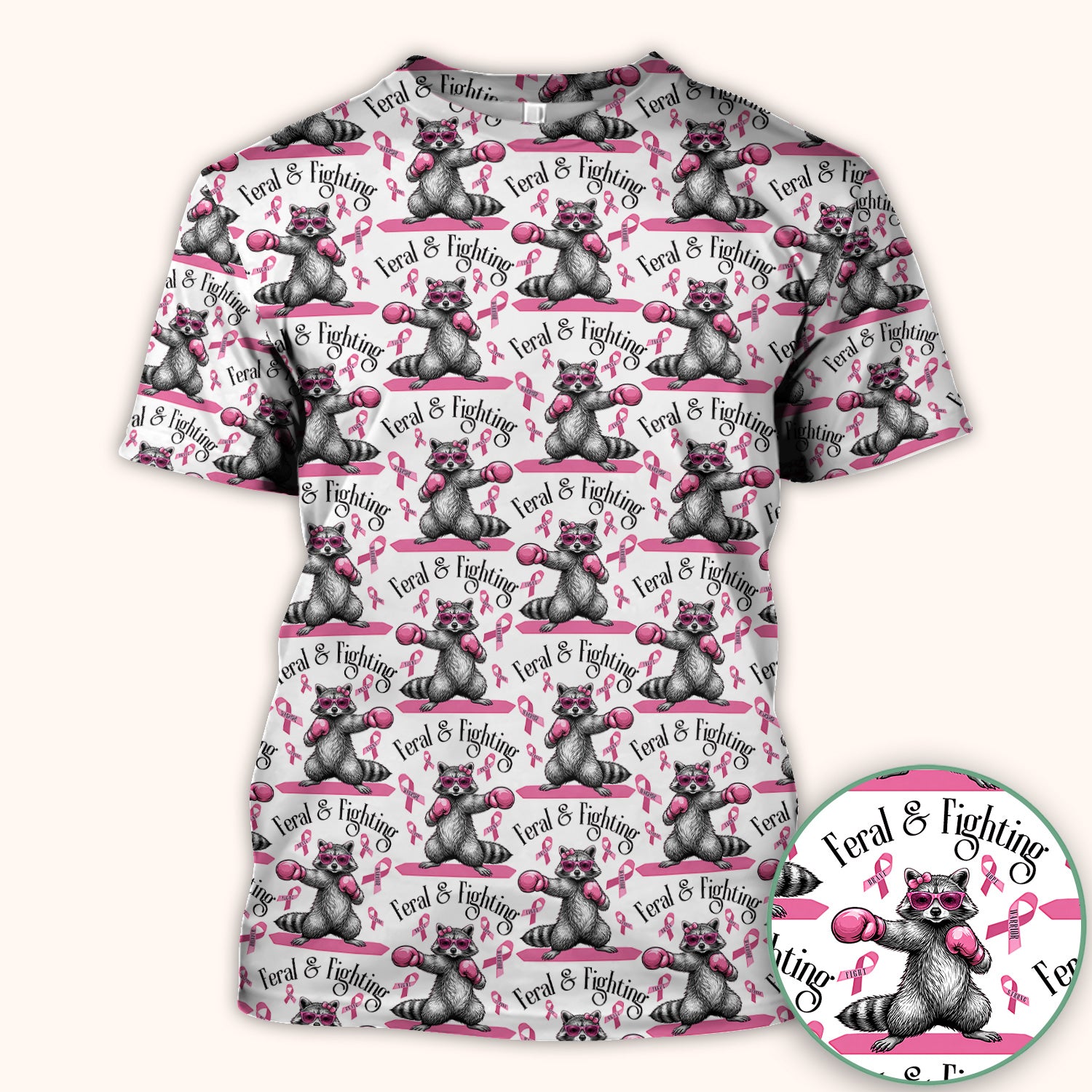 Breast Cancer Awareness Raccoon Scrub Top, Comfortable Scrubs for Nurses