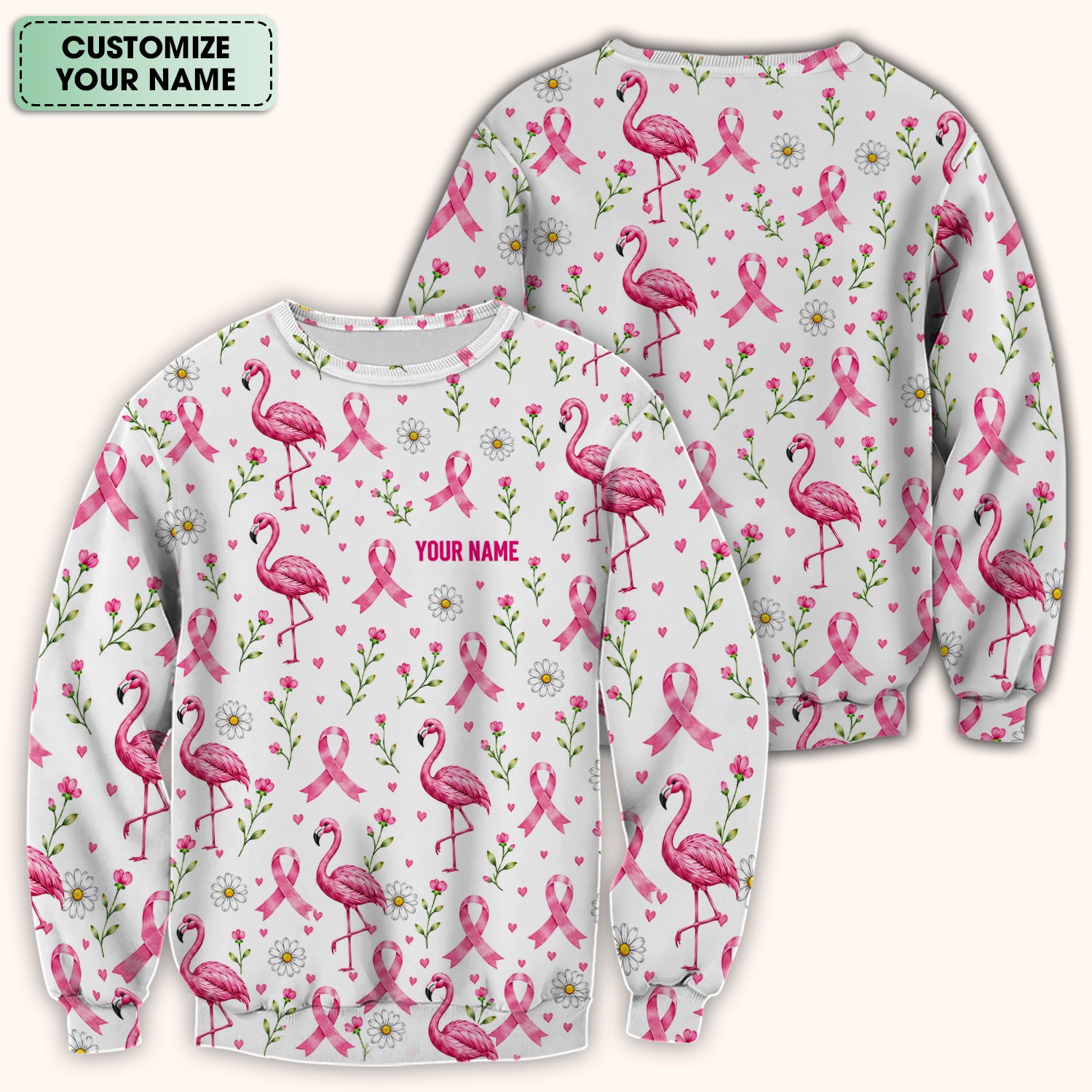 Personalized Flamingo Breast Cancer Awareness Scrub Top, Comfortable Scrubs for Nurses