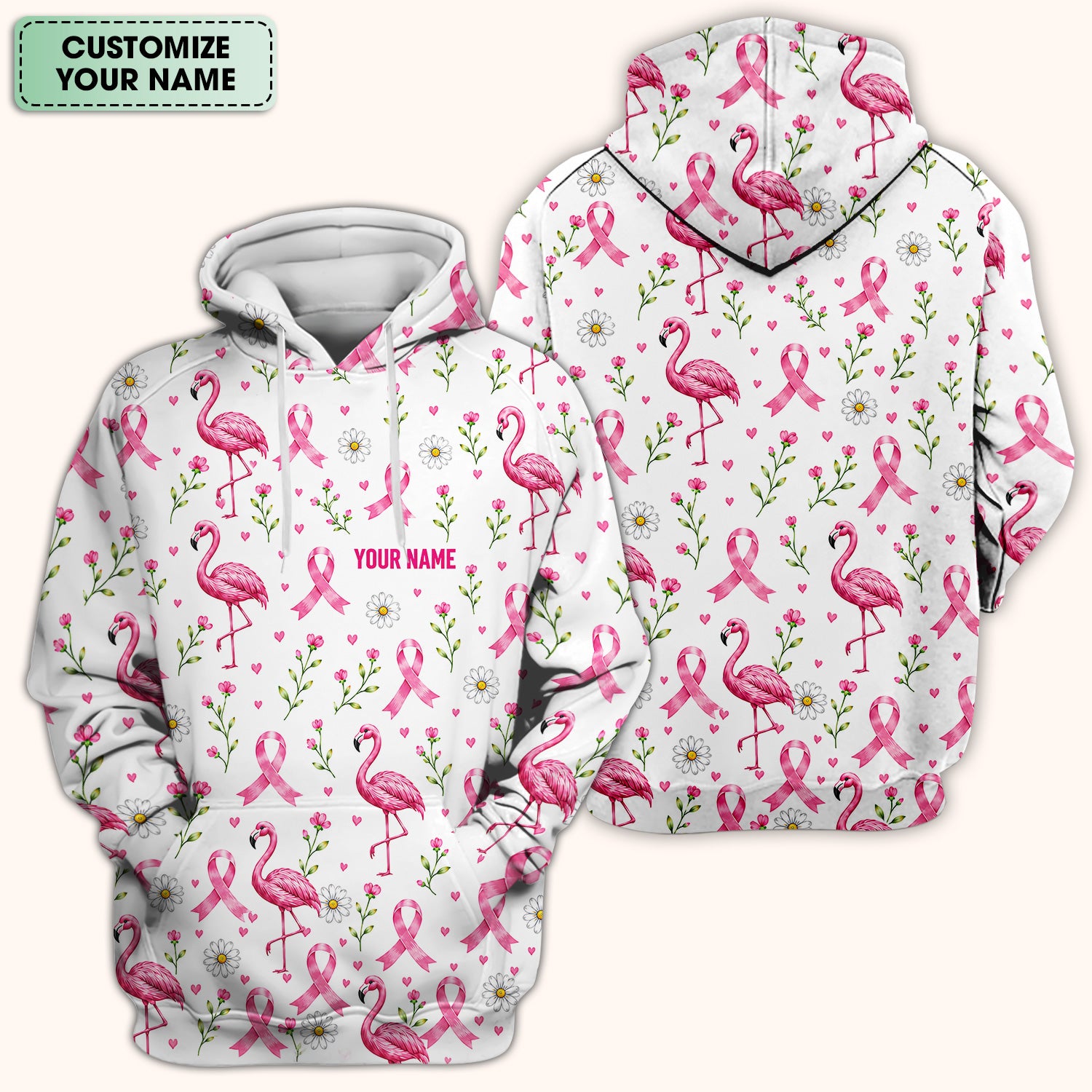 Personalized Flamingo Breast Cancer Awareness Scrub Top, Comfortable Scrubs for Nurses