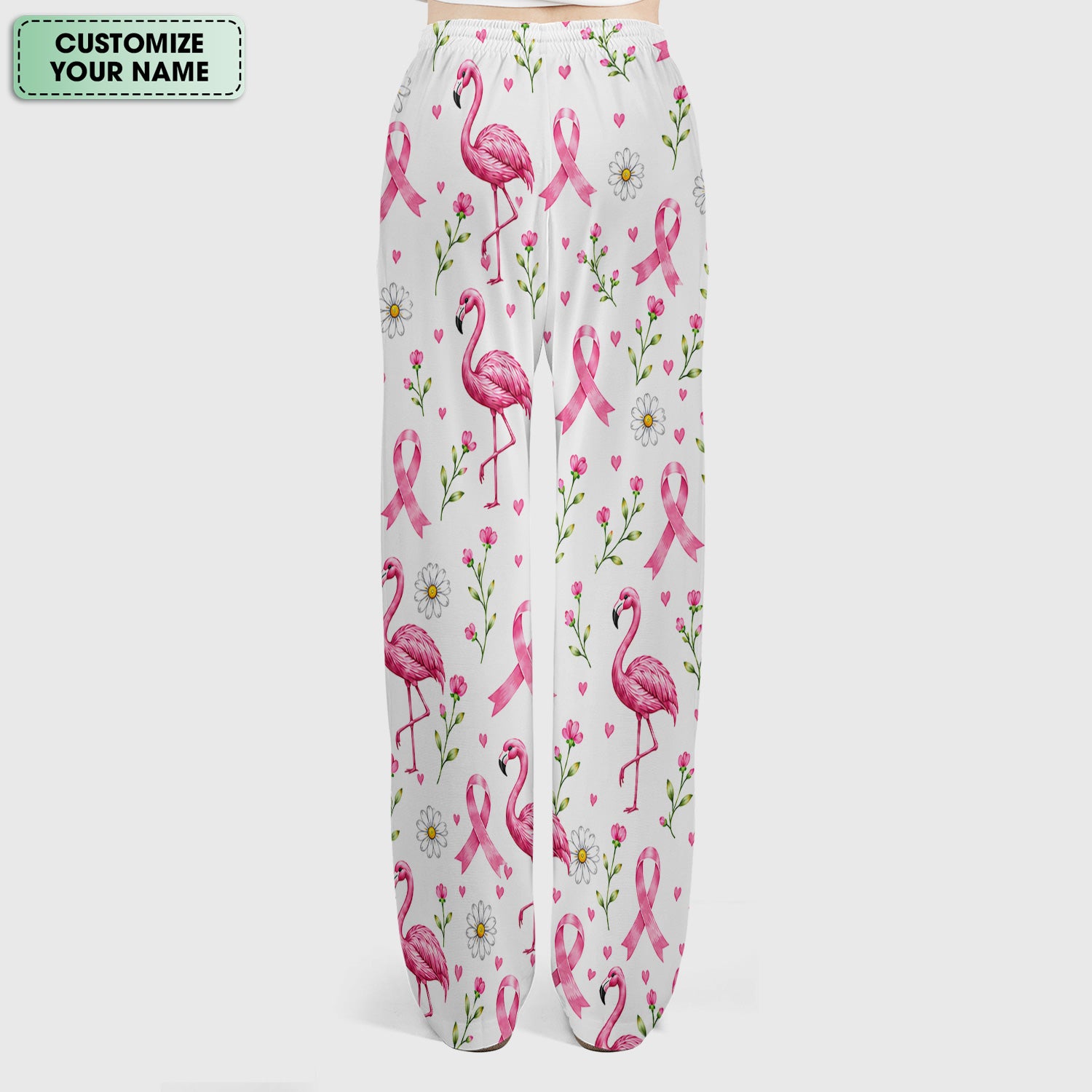 Personalized Flamingo Breast Cancer Awareness Scrub Set, Scrub Pants and V Neck Top