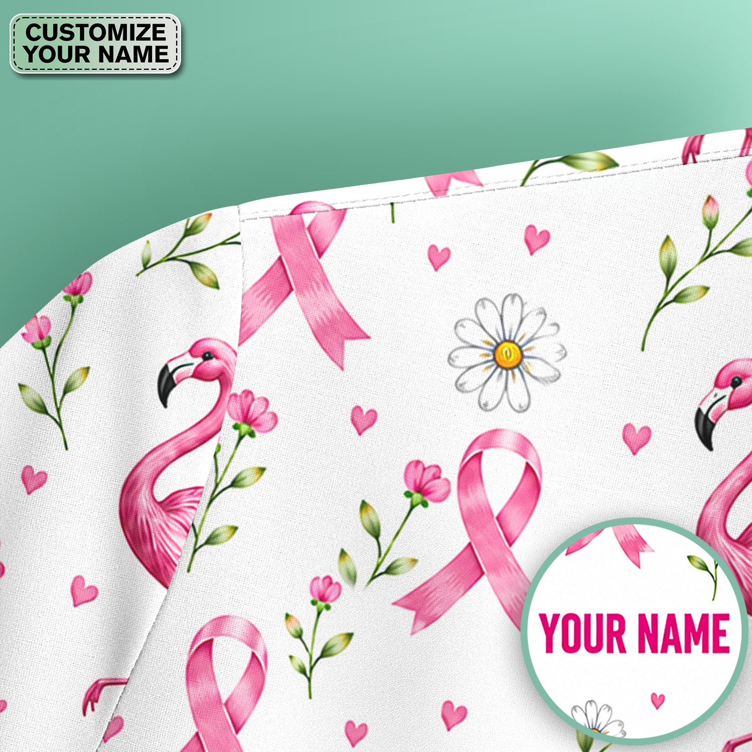 Personalized Flamingo Breast Cancer Awareness Scrub Top, Comfortable Scrubs for Nurses