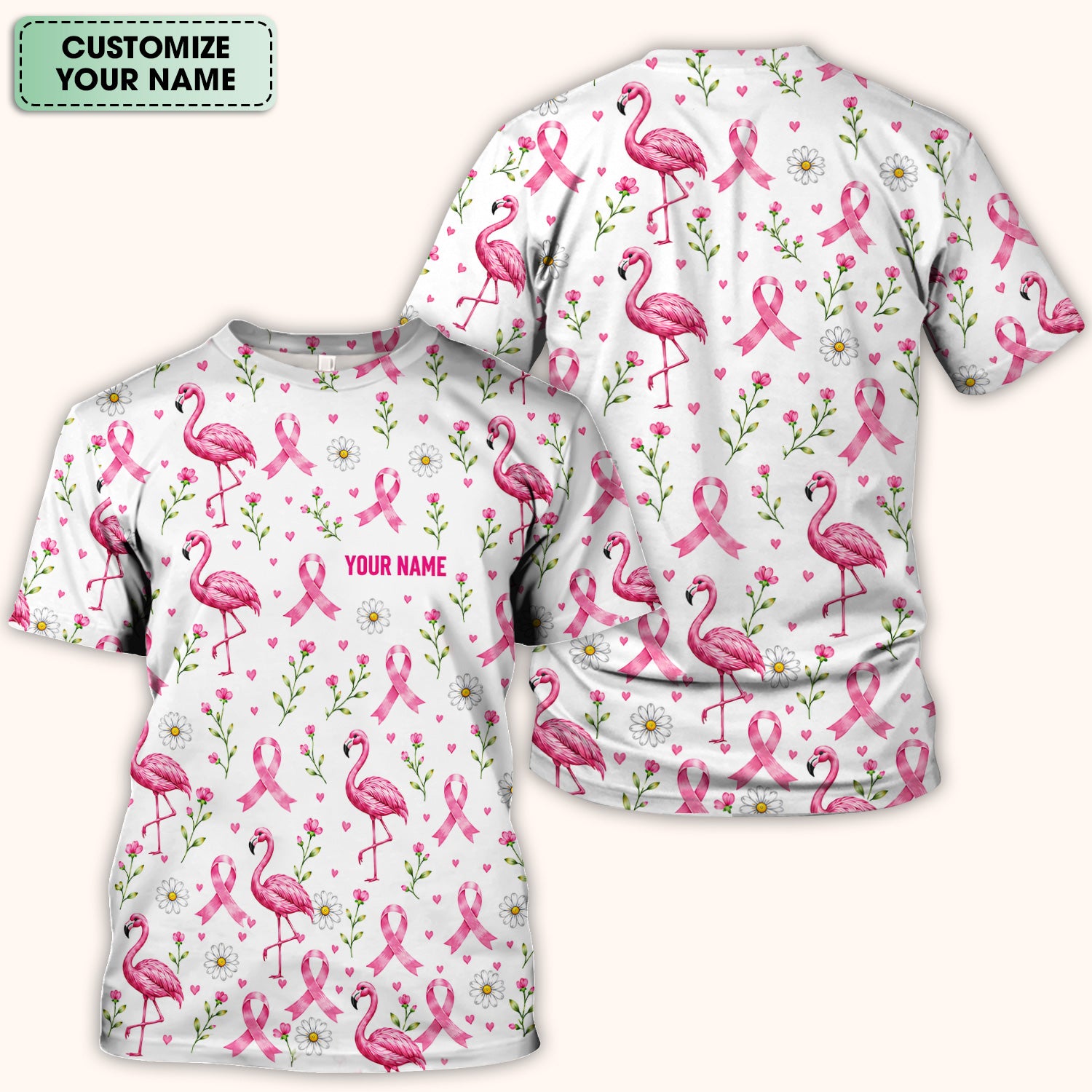 Personalized Flamingo Breast Cancer Awareness Scrub Top, Comfortable Scrubs for Nurses