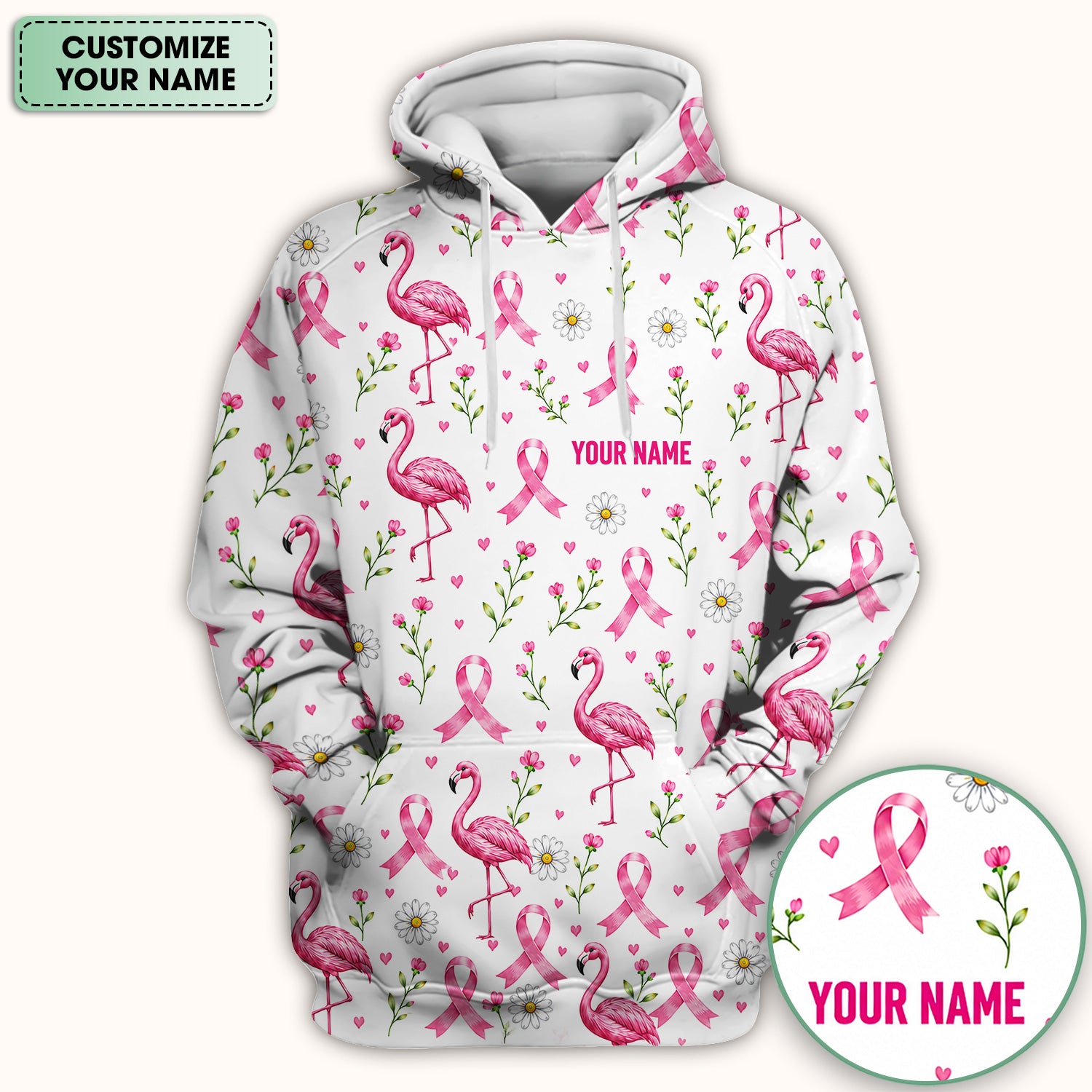 Personalized Flamingo Breast Cancer Awareness Scrub Top, Comfortable Scrubs for Nurses