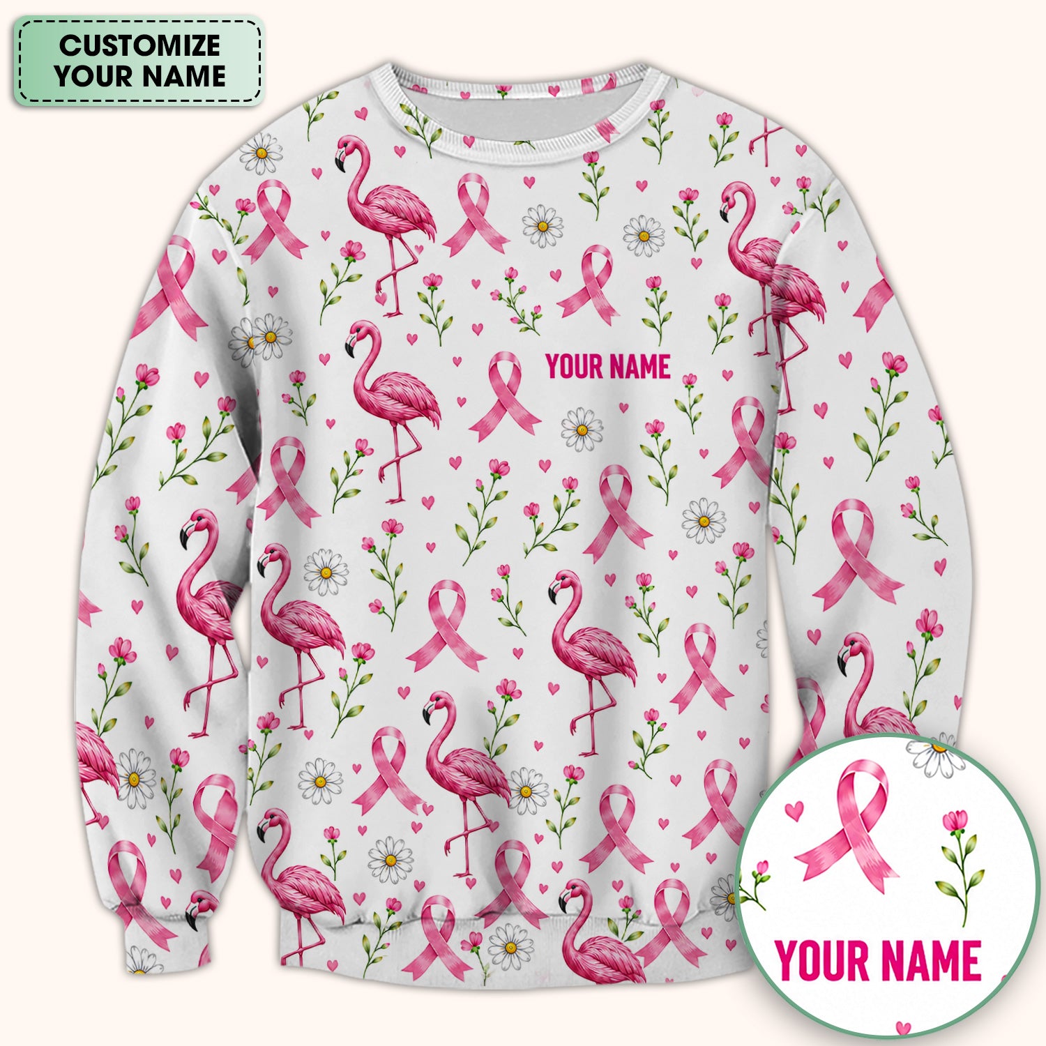 Personalized Flamingo Breast Cancer Awareness Scrub Top, Comfortable Scrubs for Nurses