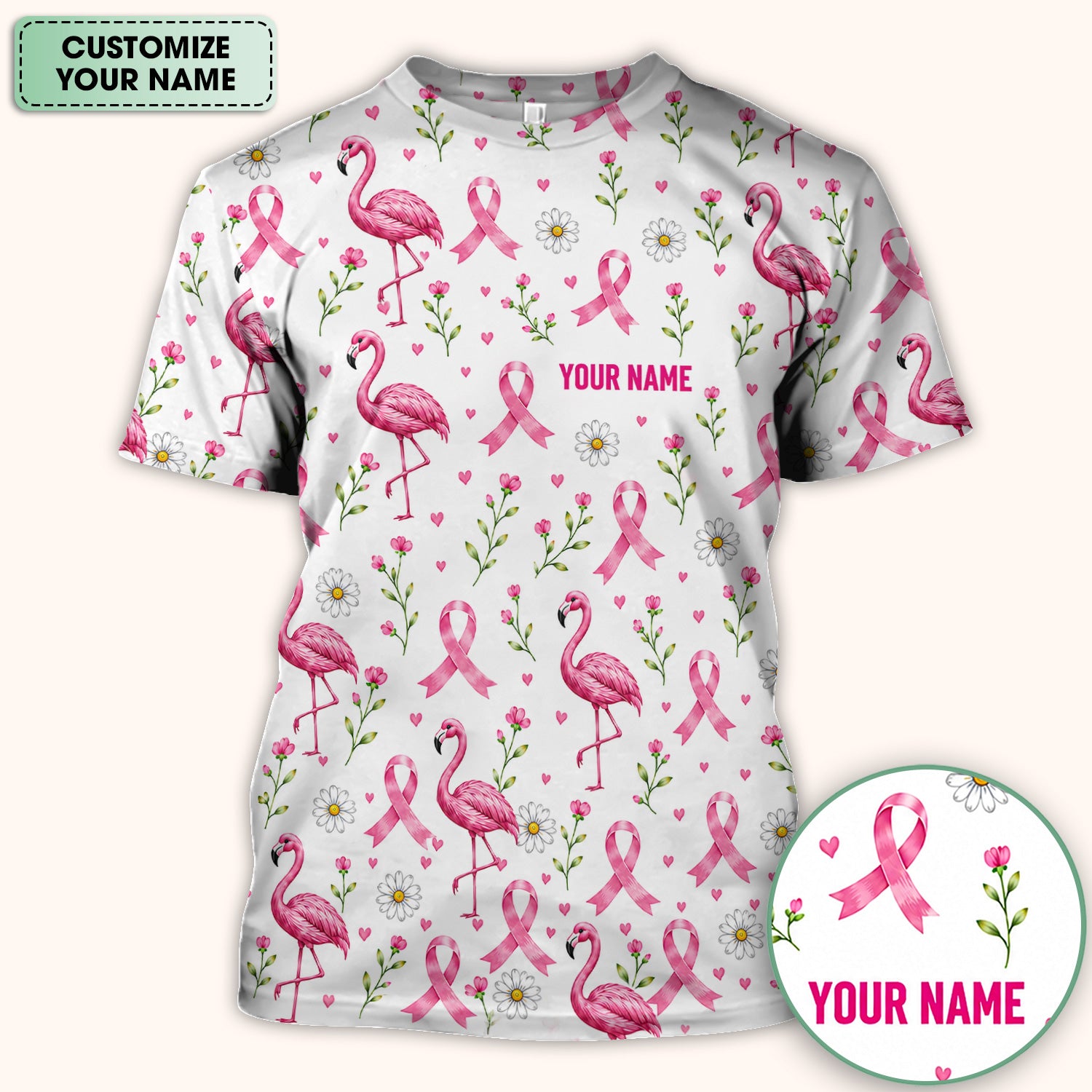 Personalized Flamingo Breast Cancer Awareness Scrub Top, Comfortable Scrubs for Nurses
