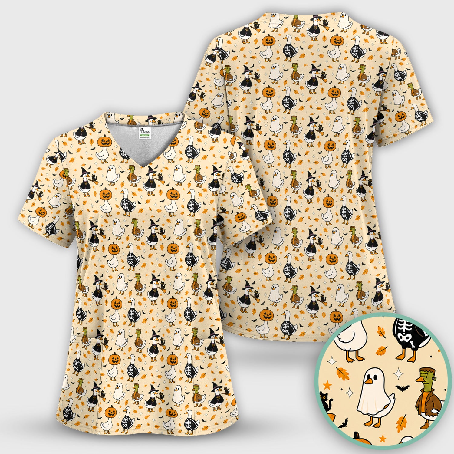 Spooky Halloween Goose Scrub Top, Comfortable Scrubs for Nurses