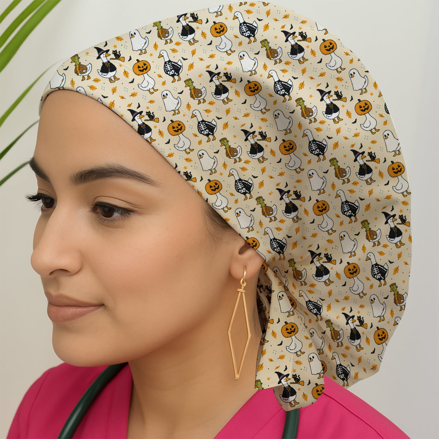 Spooky Halloween Goose Scrub Cap, Surgical Caps for Doctors