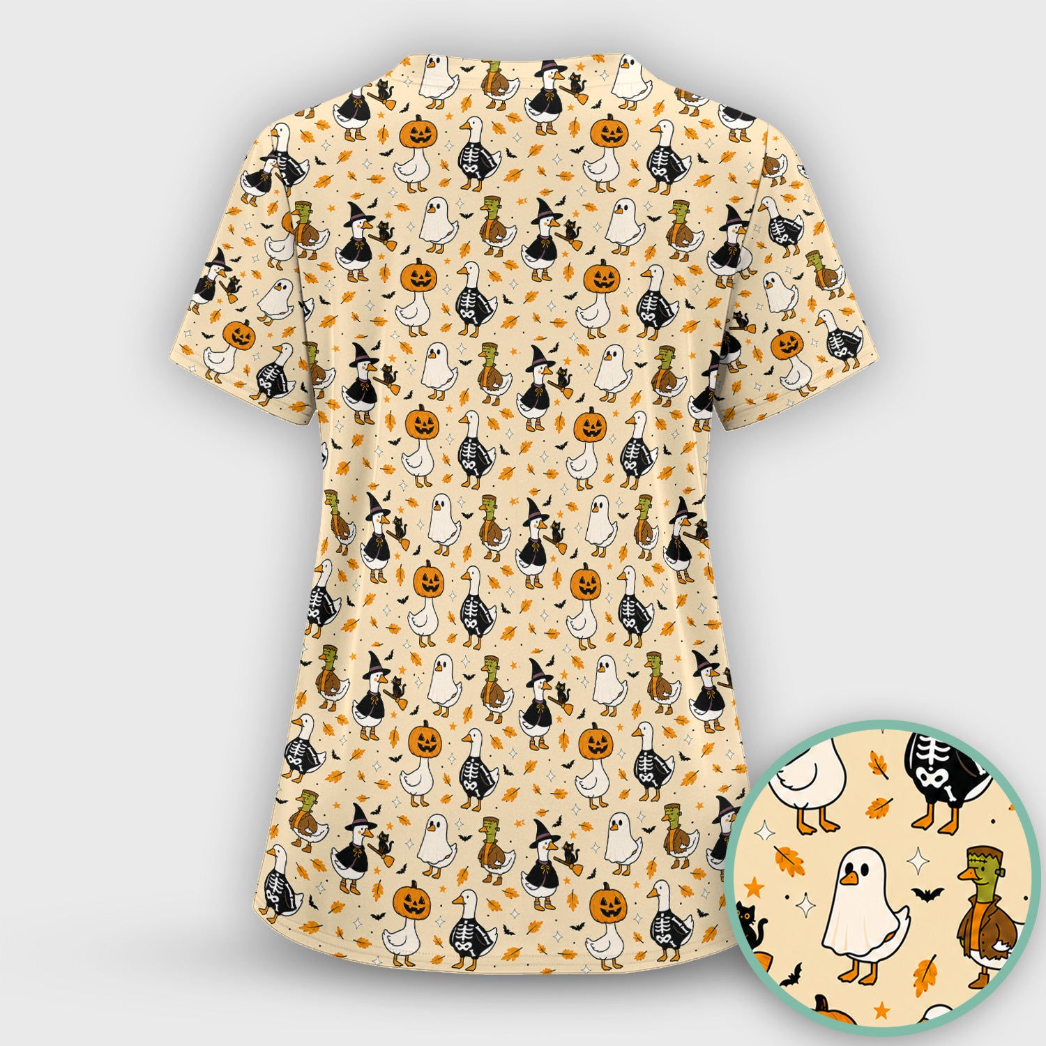 Spooky Halloween Goose Scrub Top, Comfortable Scrubs for Nurses