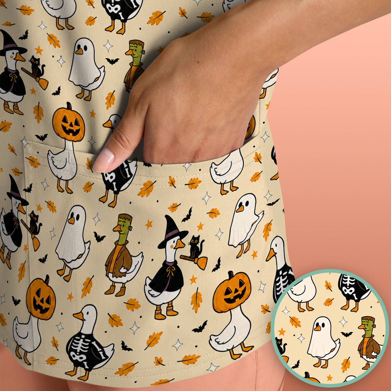 Spooky Halloween Goose Scrub Top, Comfortable Scrubs for Nurses
