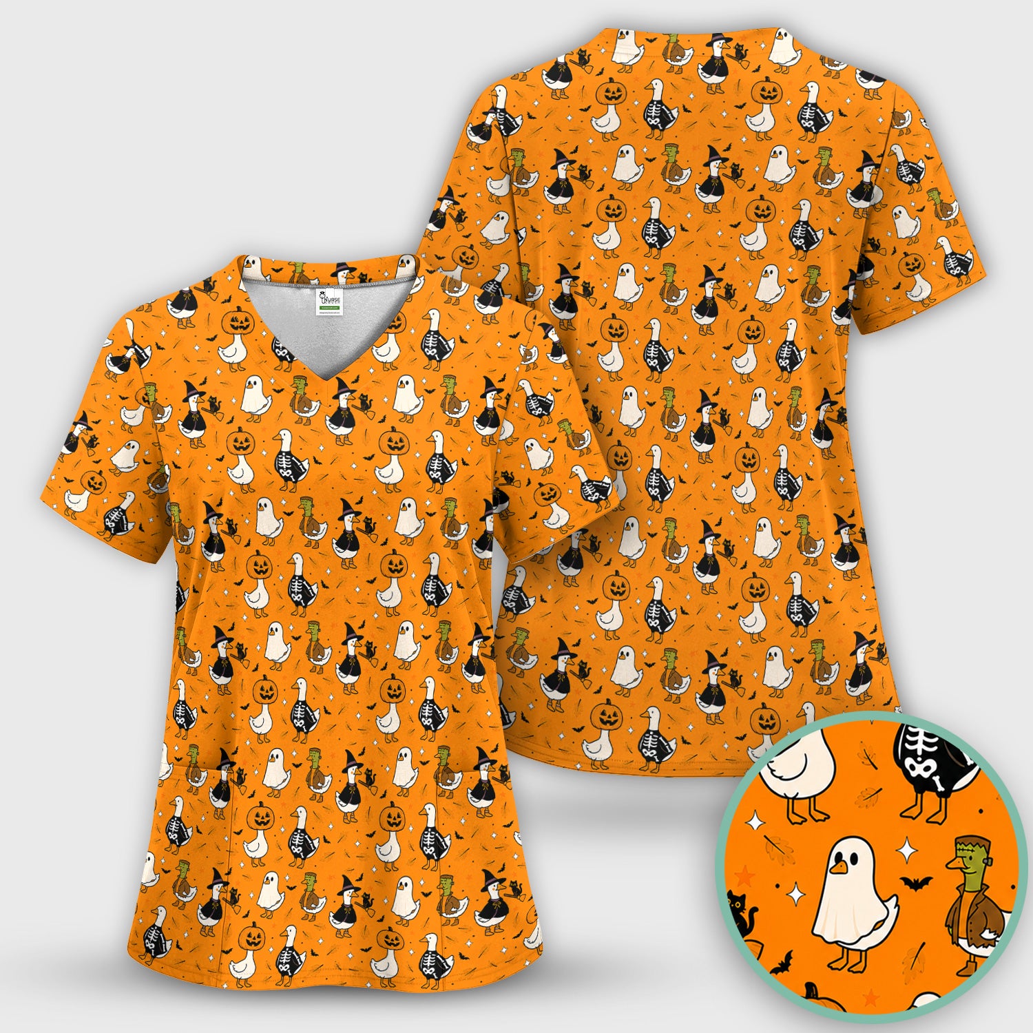 Spooky Halloween Goose Scrub Top, Comfortable Scrubs for Nurses
