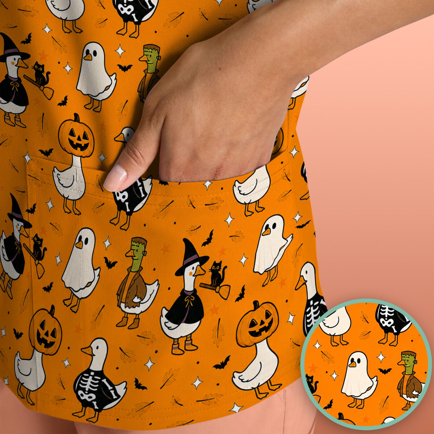 Spooky Halloween Goose Scrub Top, Comfortable Scrubs for Nurses