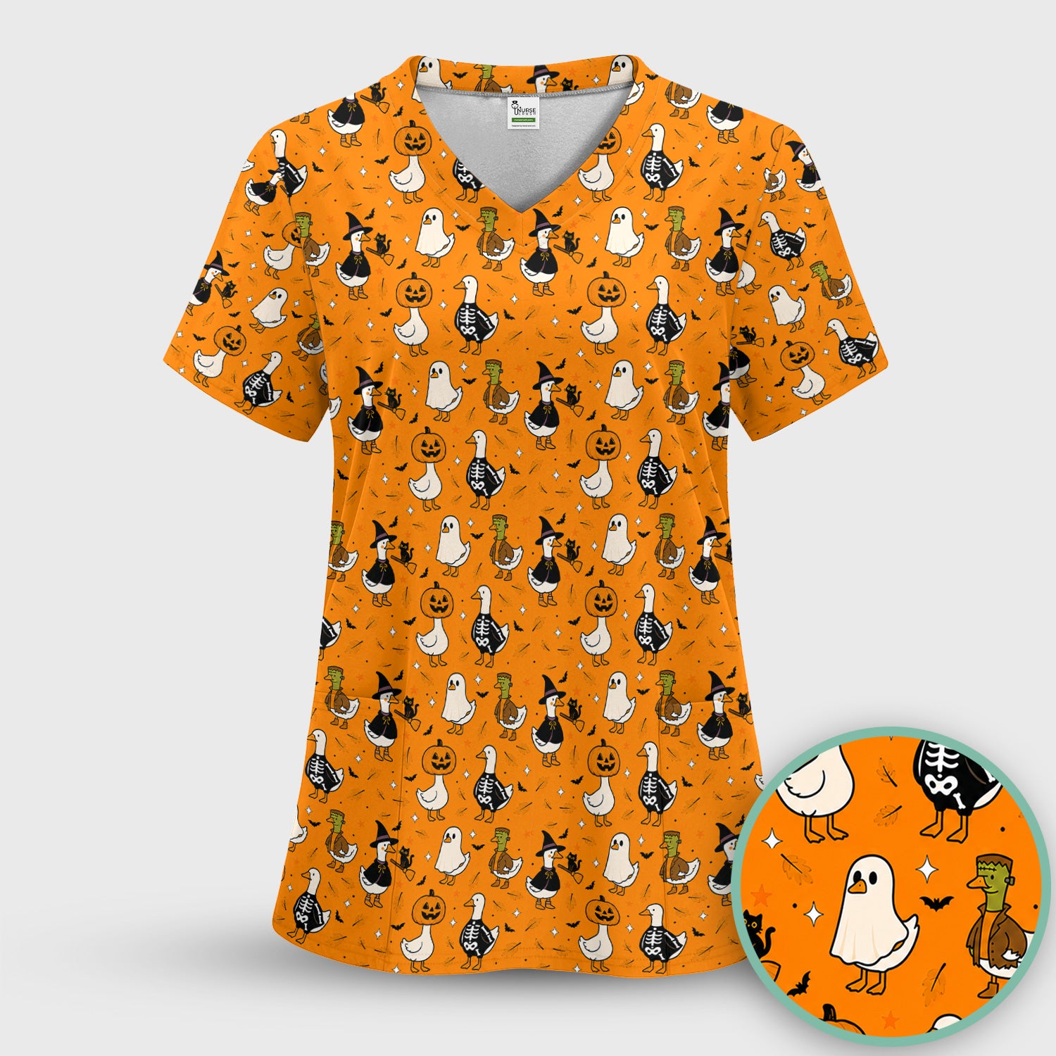 Spooky Halloween Goose Scrub Top, Comfortable Scrubs for Nurses