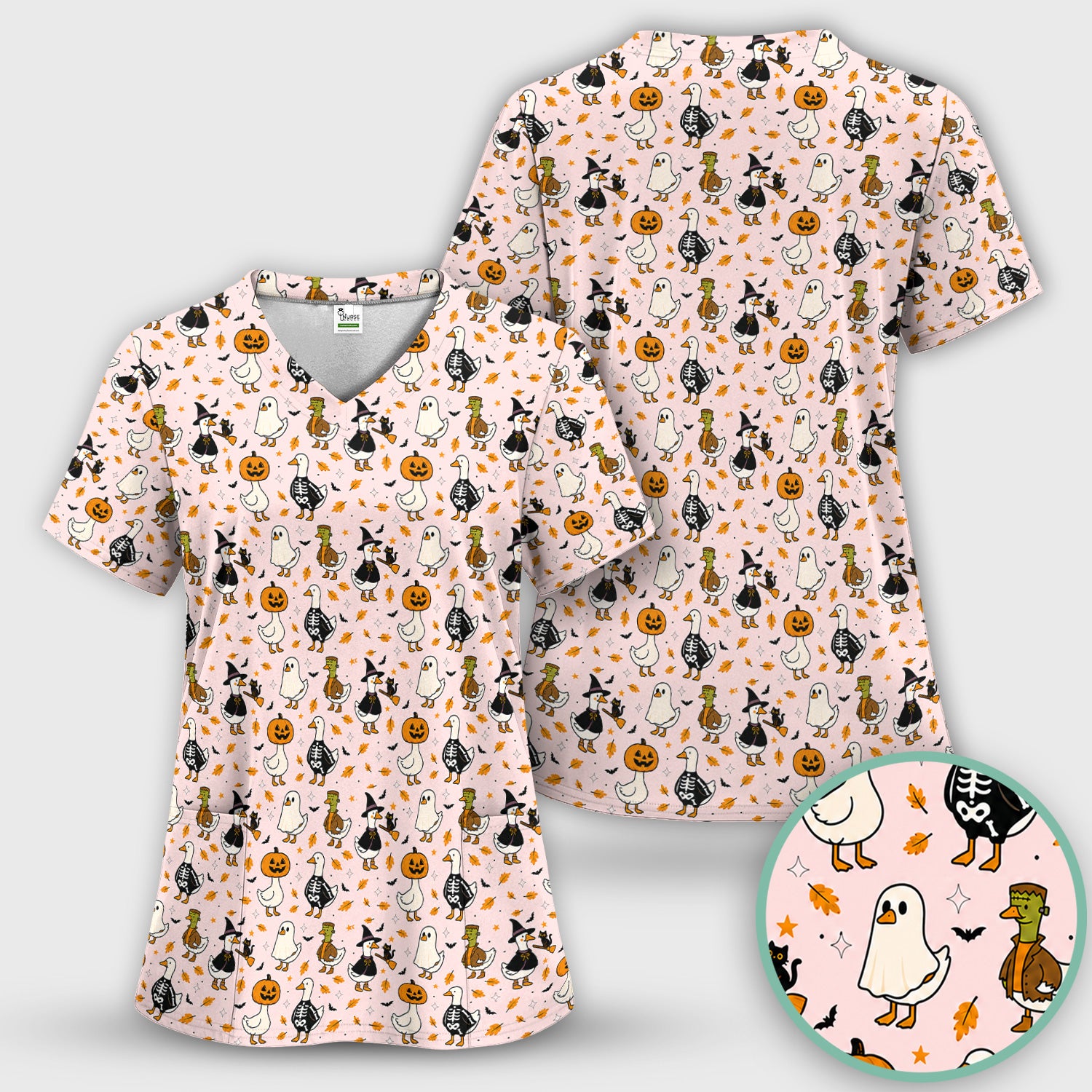 Spooky Halloween Goose Scrub Top, Comfortable Scrubs for Nurses