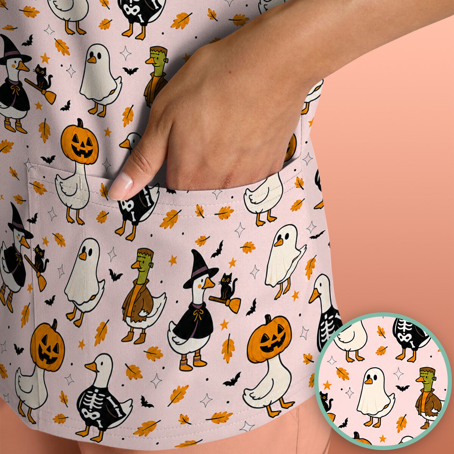 Spooky Halloween Goose Scrub Top, Comfortable Scrubs for Nurses