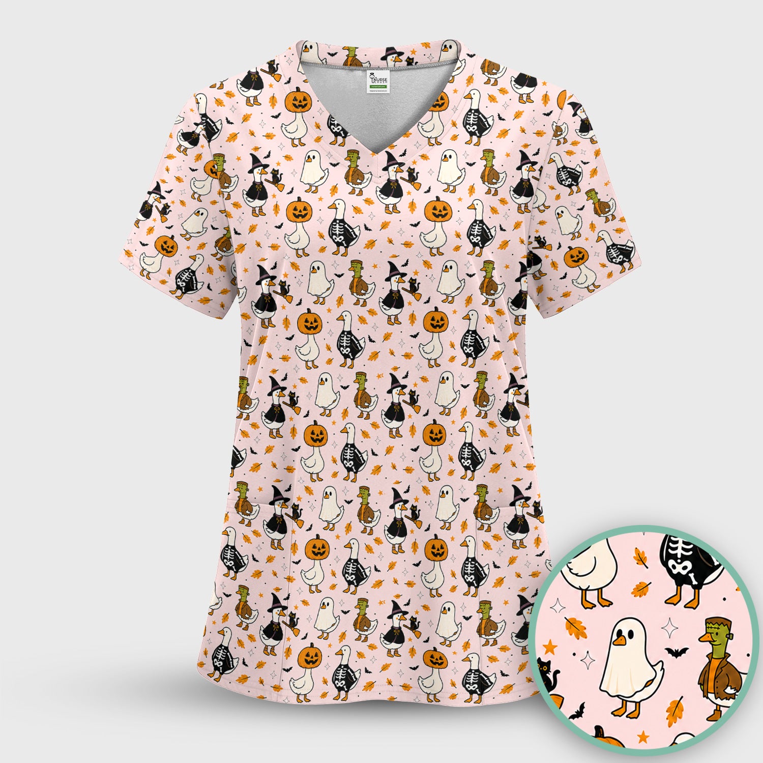 Spooky Halloween Goose Scrub Top, Comfortable Scrubs for Nurses