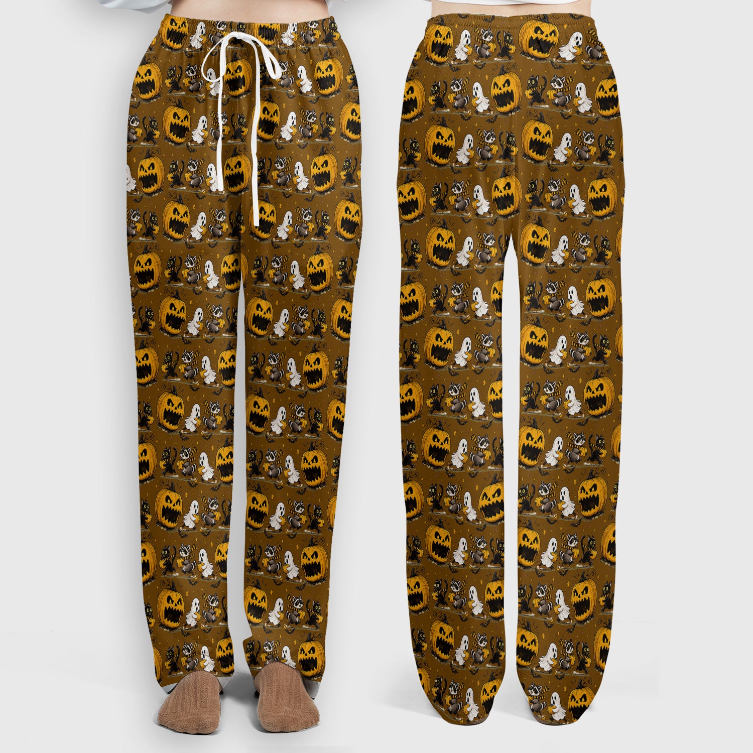 Spooky Halloween Woodland Critters Pattern Scrub Set, Scrub Pants and V Neck Top