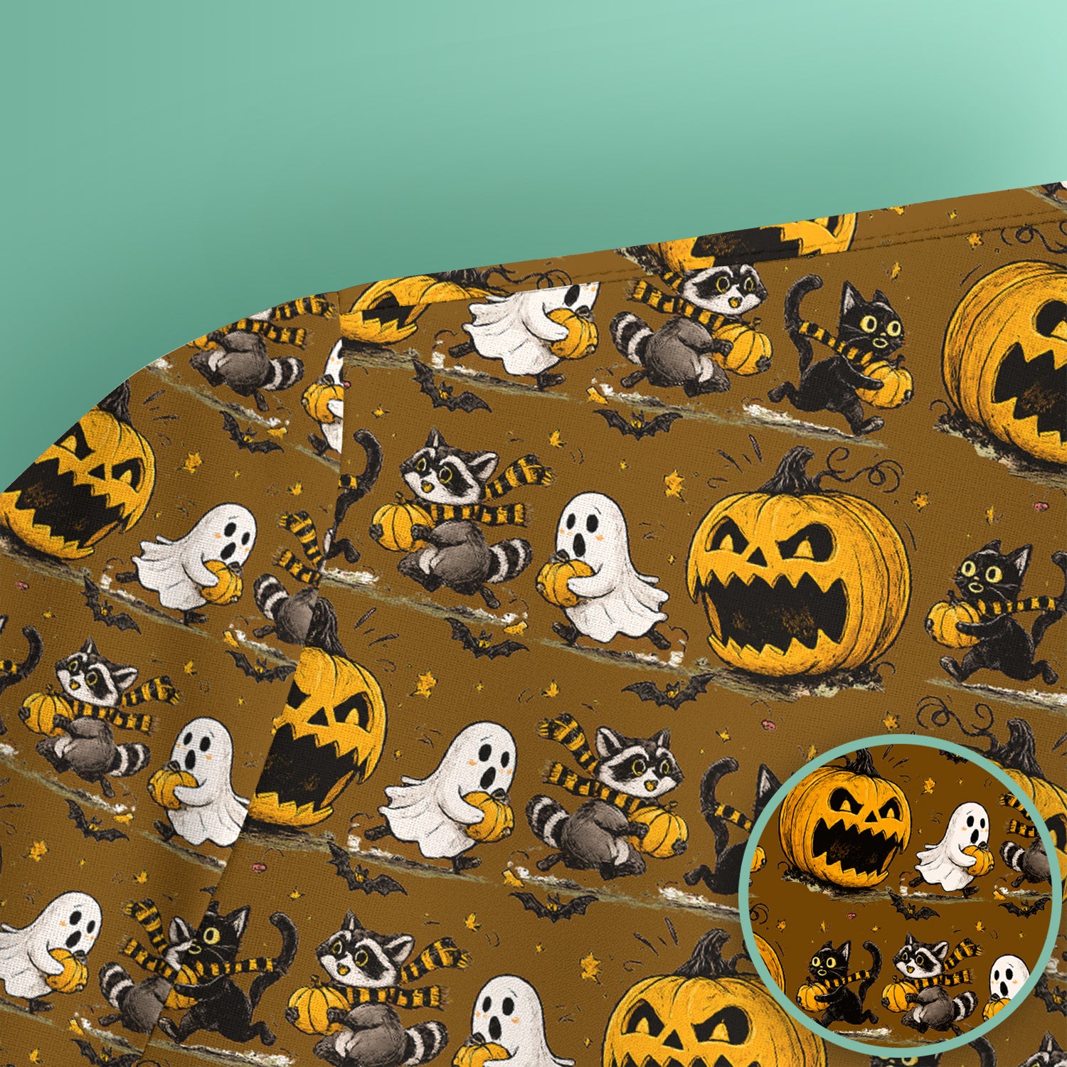 Spooky Halloween Woodland Critters Pattern Scrub Top, Comfortable Scrubs for Nurses