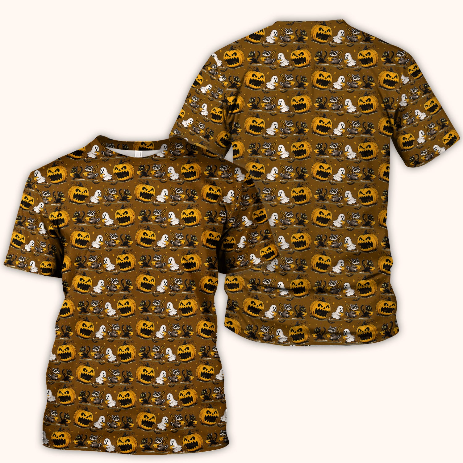 Spooky Halloween Woodland Critters Pattern Scrub Top, Comfortable Scrubs for Nurses