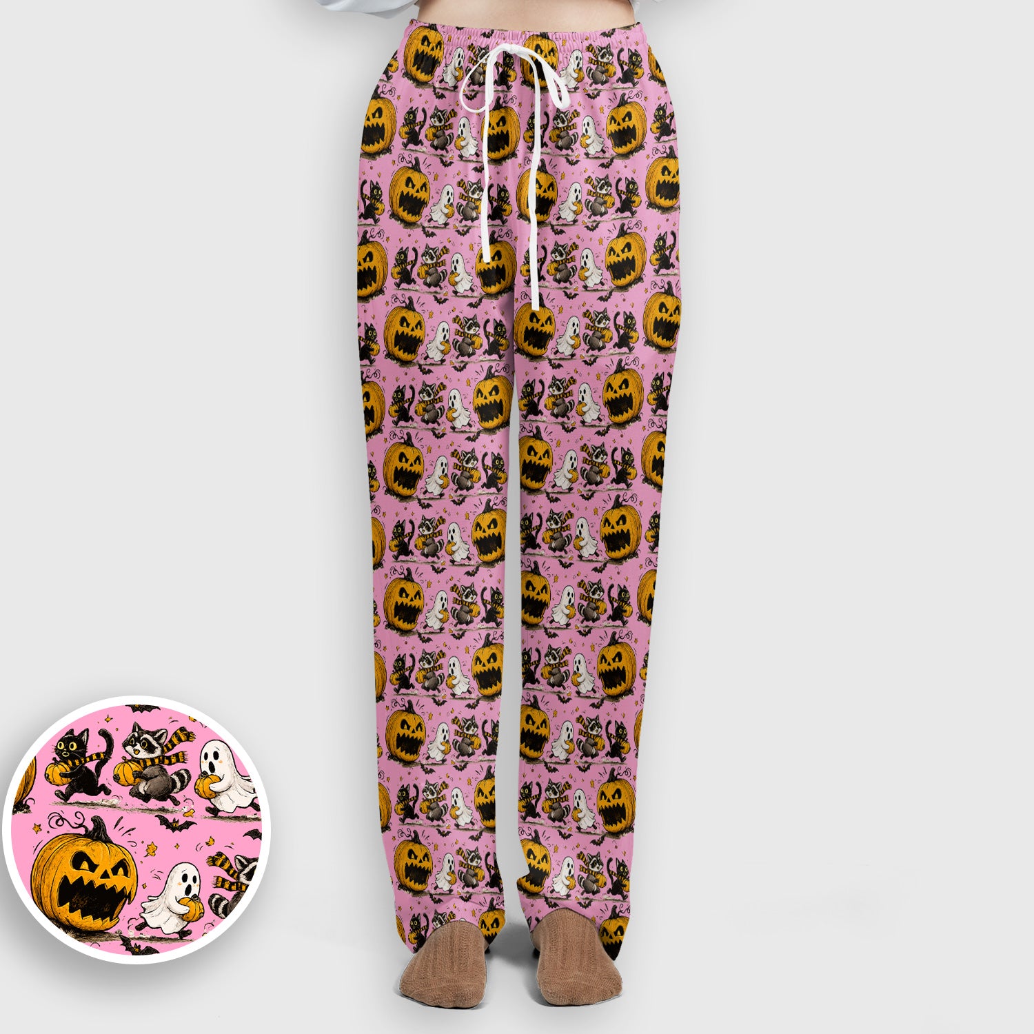 Spooky Halloween Woodland Critters Pattern Scrub Set, Scrub Pants and V Neck Top