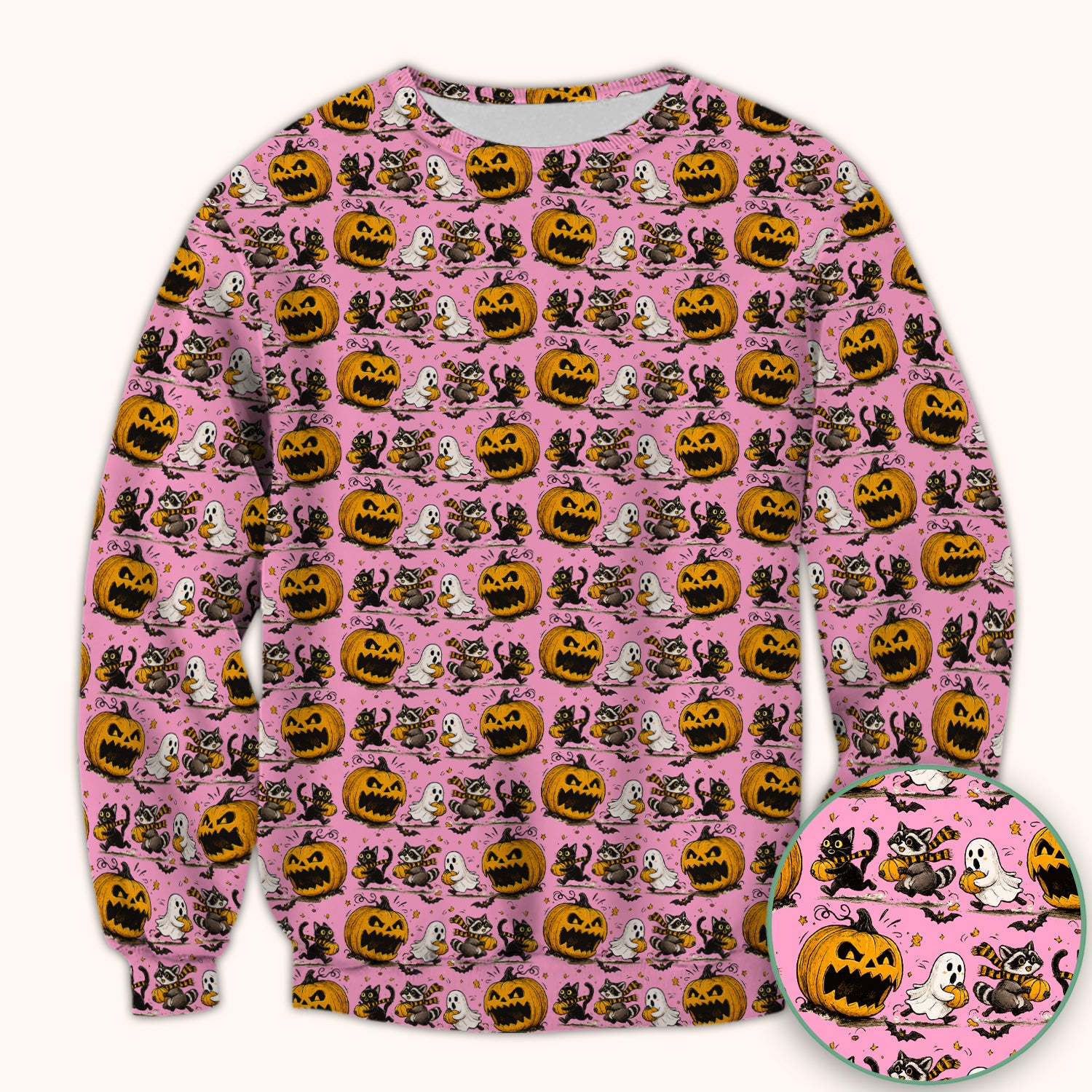 Spooky Halloween Woodland Critters Pattern Scrub Top, Comfortable Scrubs for Nurses