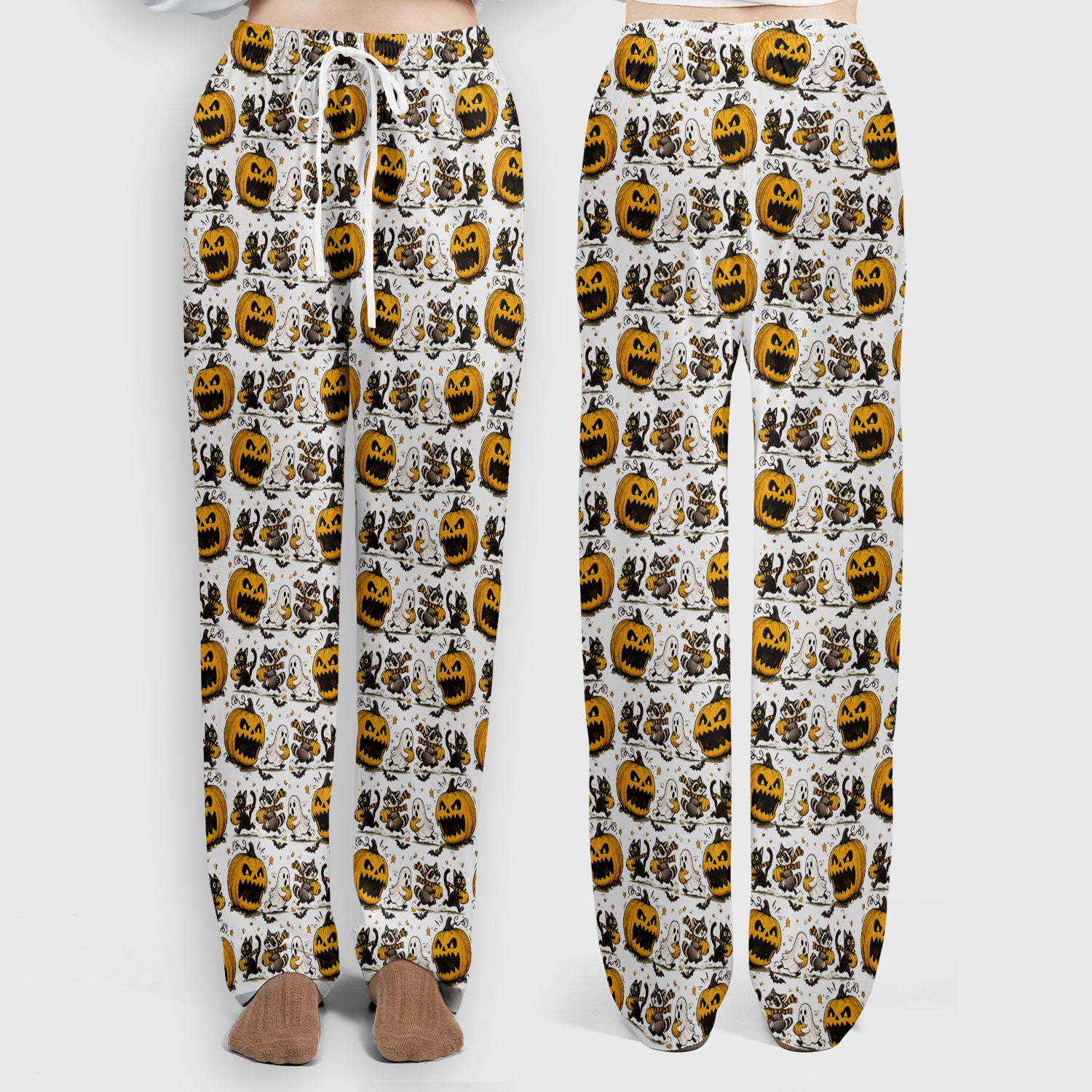 Spooky Halloween Woodland Critters Pattern Scrub Set, Scrub Pants and V Neck Top