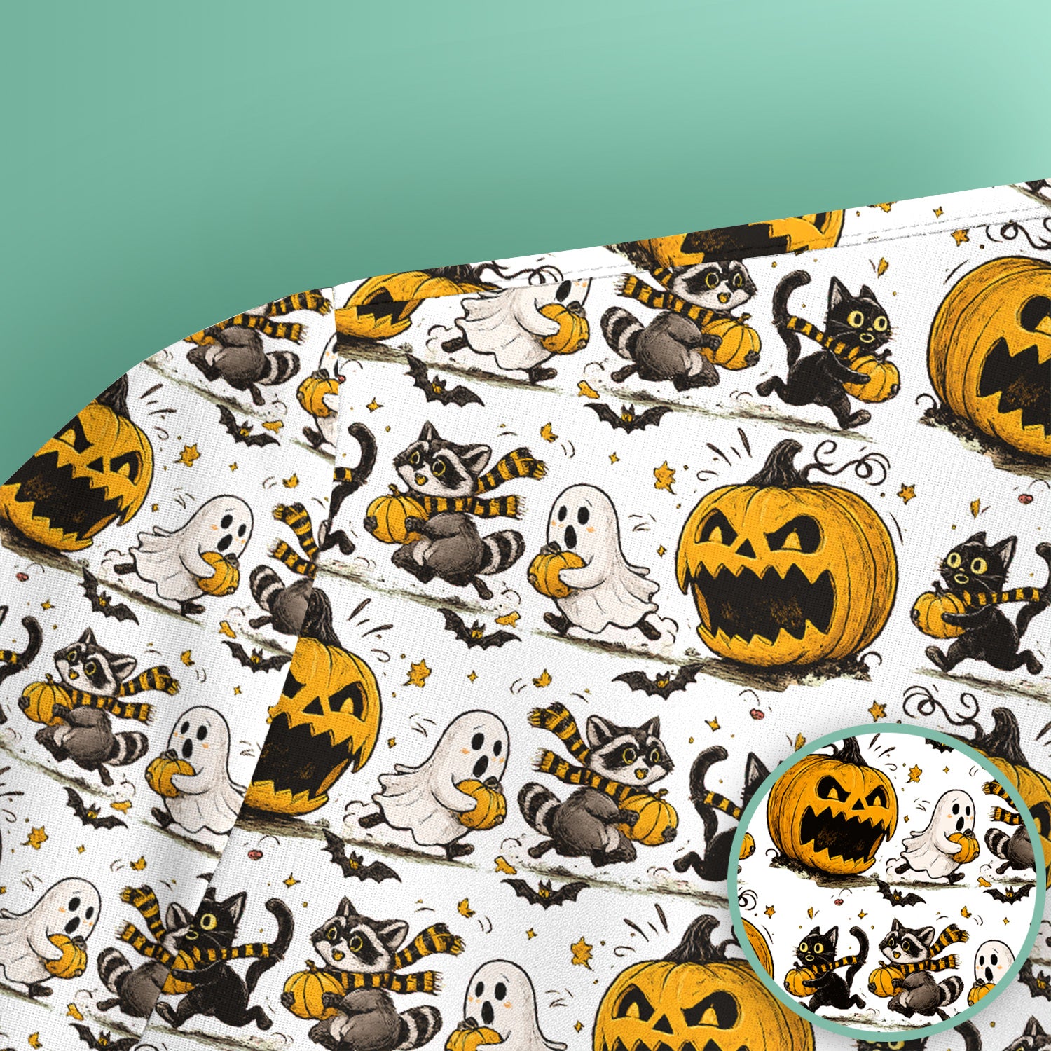 Spooky Halloween Woodland Critters Pattern Scrub Top, Comfortable Scrubs for Nurses