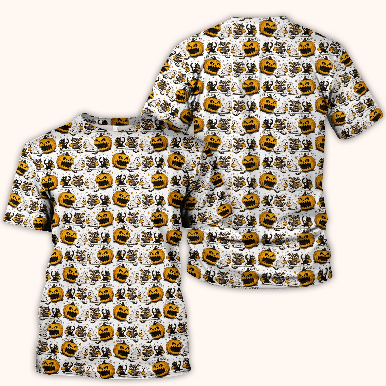 Spooky Halloween Woodland Critters Pattern Scrub Top, Comfortable Scrubs for Nurses