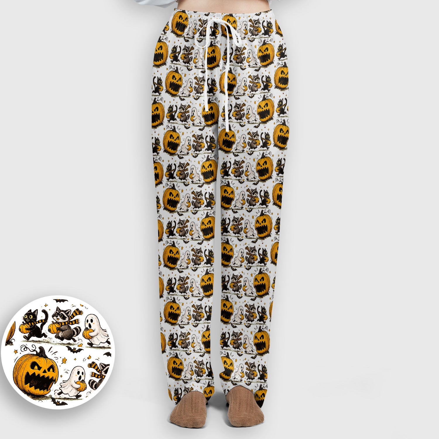 Spooky Halloween Woodland Critters Pattern Scrub Set, Scrub Pants and V Neck Top