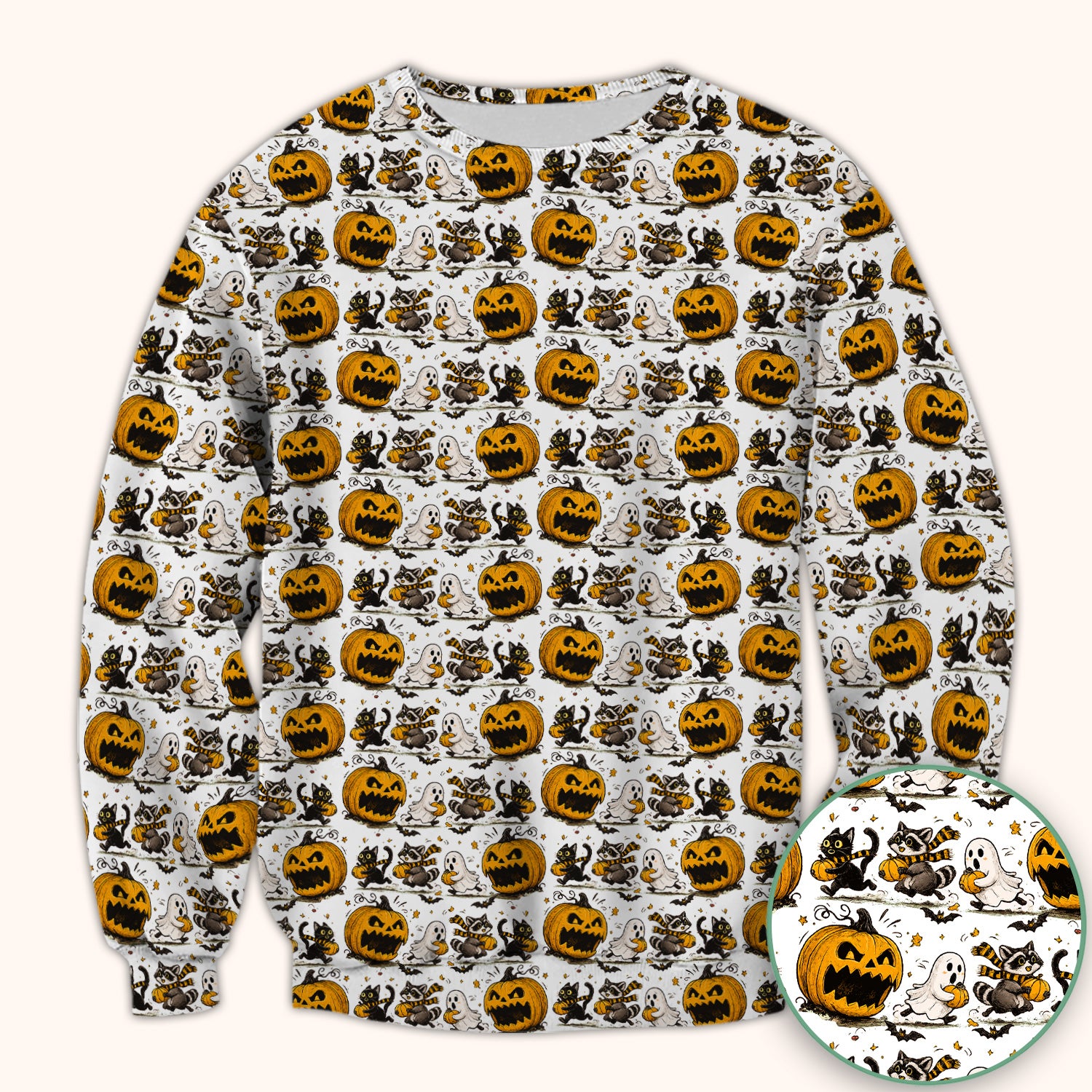 Spooky Halloween Woodland Critters Pattern Scrub Top, Comfortable Scrubs for Nurses