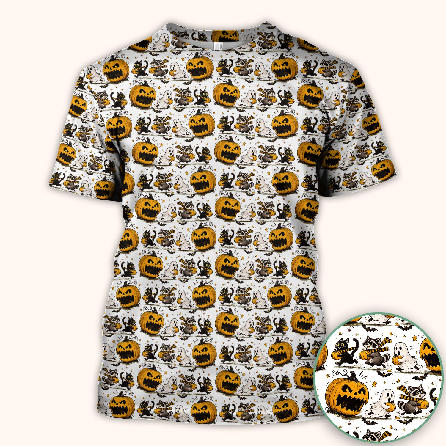 Spooky Halloween Woodland Critters Pattern Scrub Top, Comfortable Scrubs for Nurses