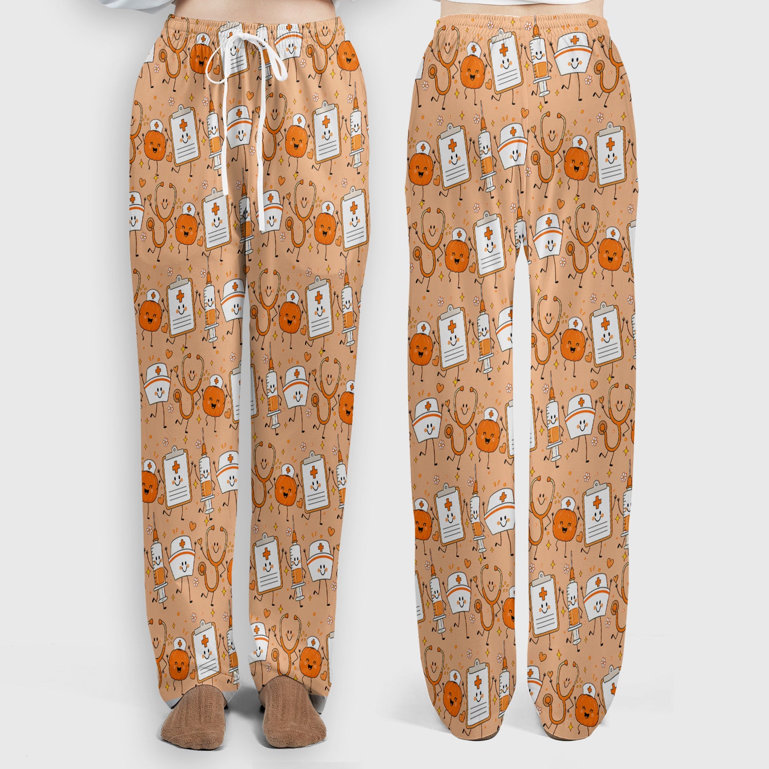 Halloween Stethoscope And Medical Icons Scrub Set, Scrub Pants and V Neck Top