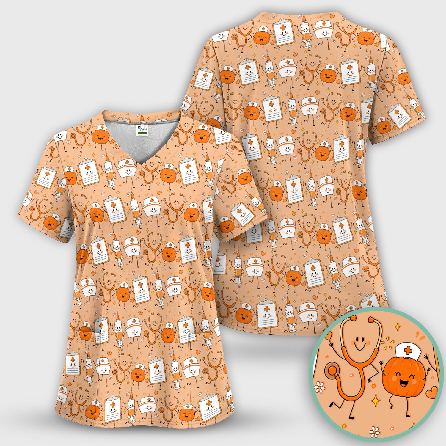 Halloween Stethoscope And Medical Icons Scrub Top, Comfortable Scrubs for Nurses